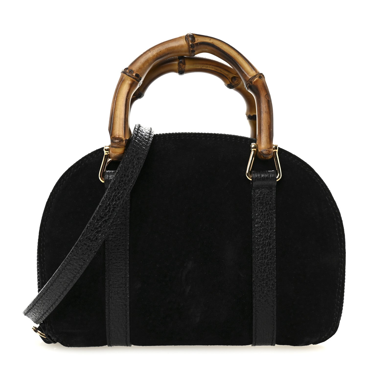 Suede Mini Bamboo Handle Bag Black