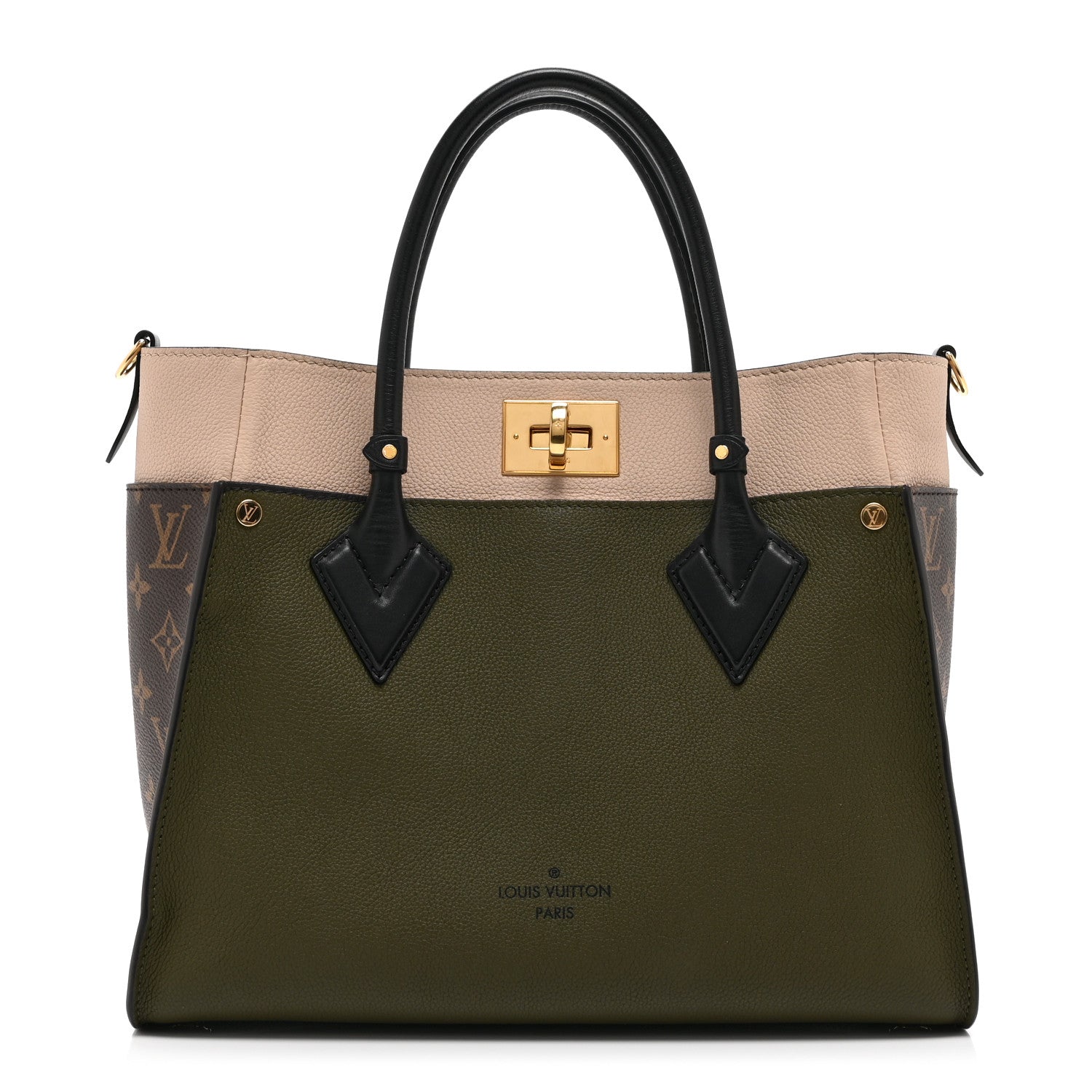 Calfskin Monogram On My Side MM Laurier Green Toffee Latte Beige