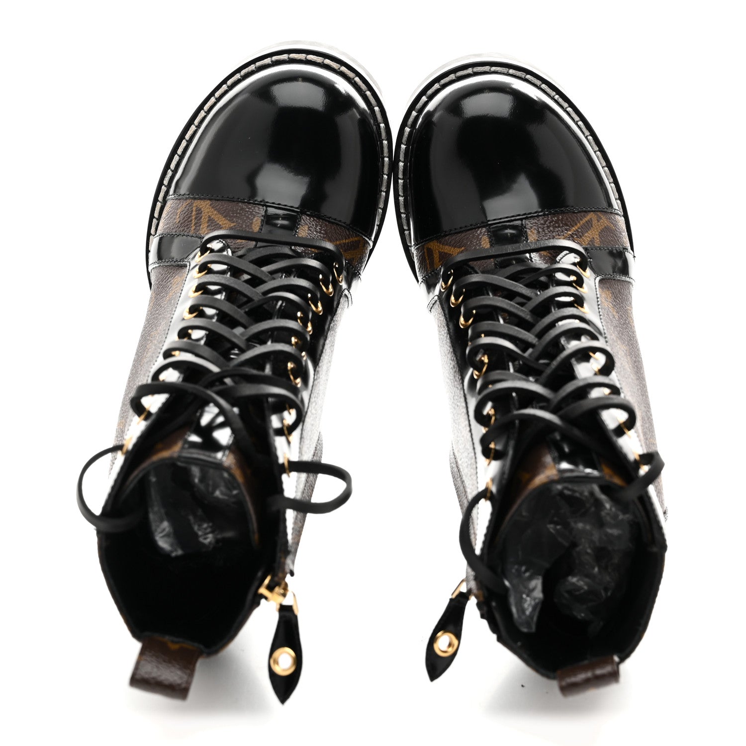 Patent Calfskin Monogram Star Trail Ankle Boots 38 Black