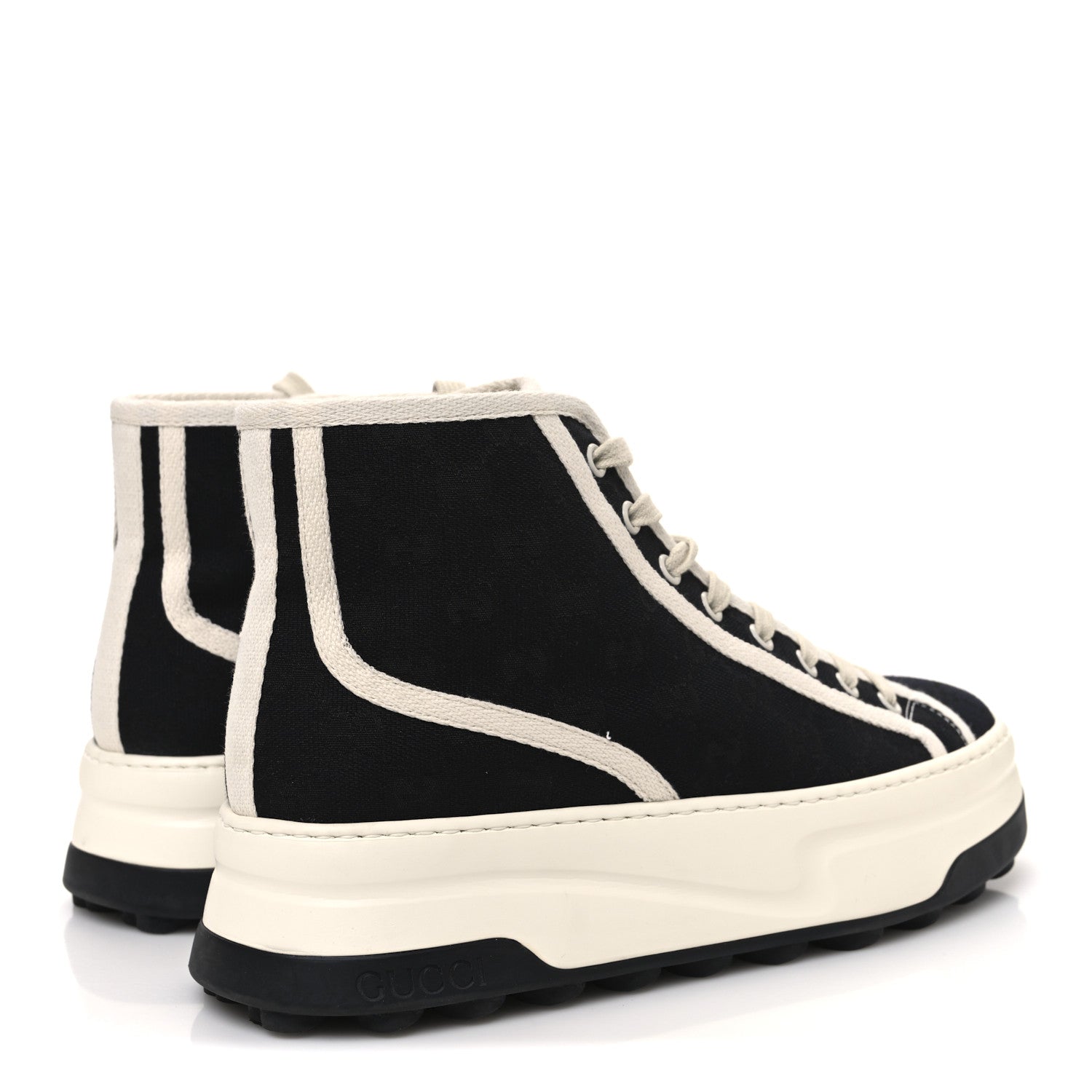 New Canvas GG Monogram Womens Tennis 1977 High Top 55mm Platform Sneakers 39.5 Black Mystic White