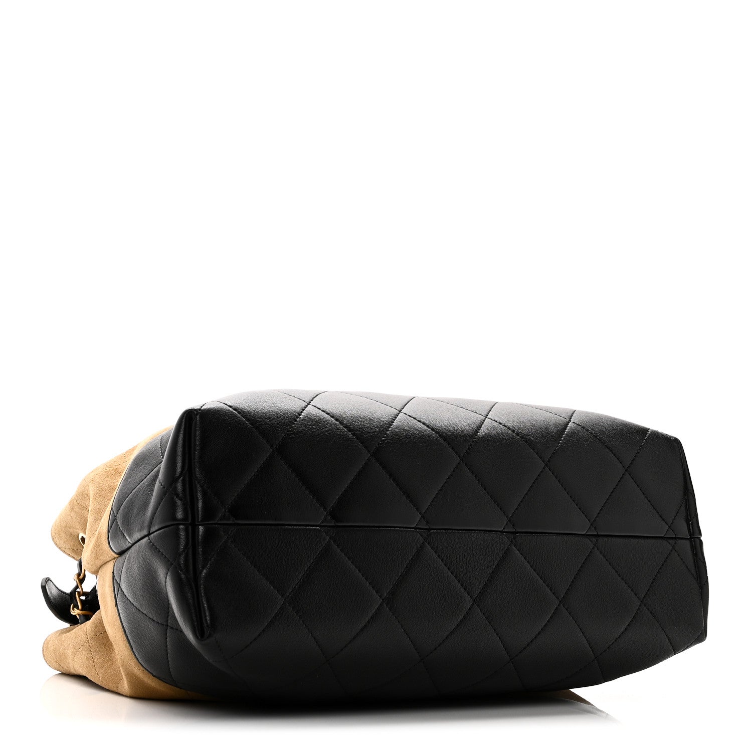 Suede Calfskin Shiny Lambskin Quilted Small Shopping Bag Beige Black
