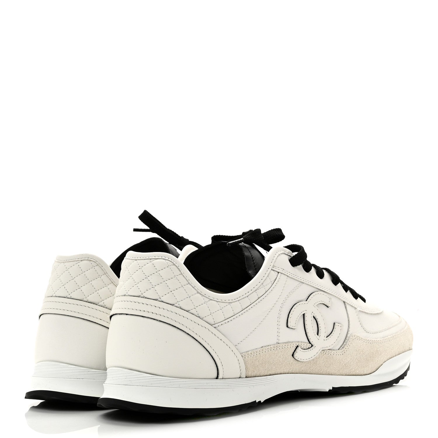 Calfskin Suede CC Mens Sneakers 43 White Beige Black