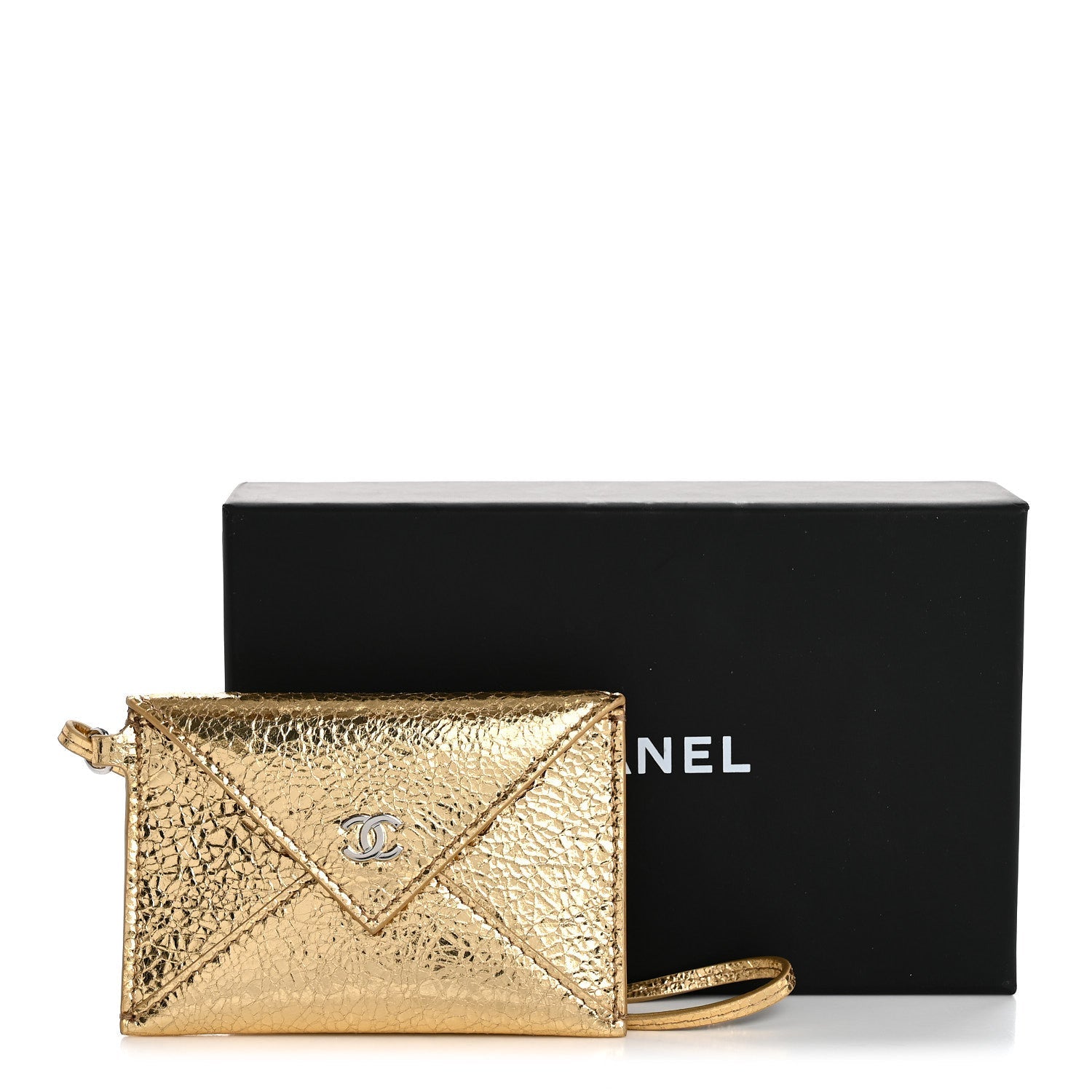 Metallic Lambskin Card Holder Bag Charm Gold