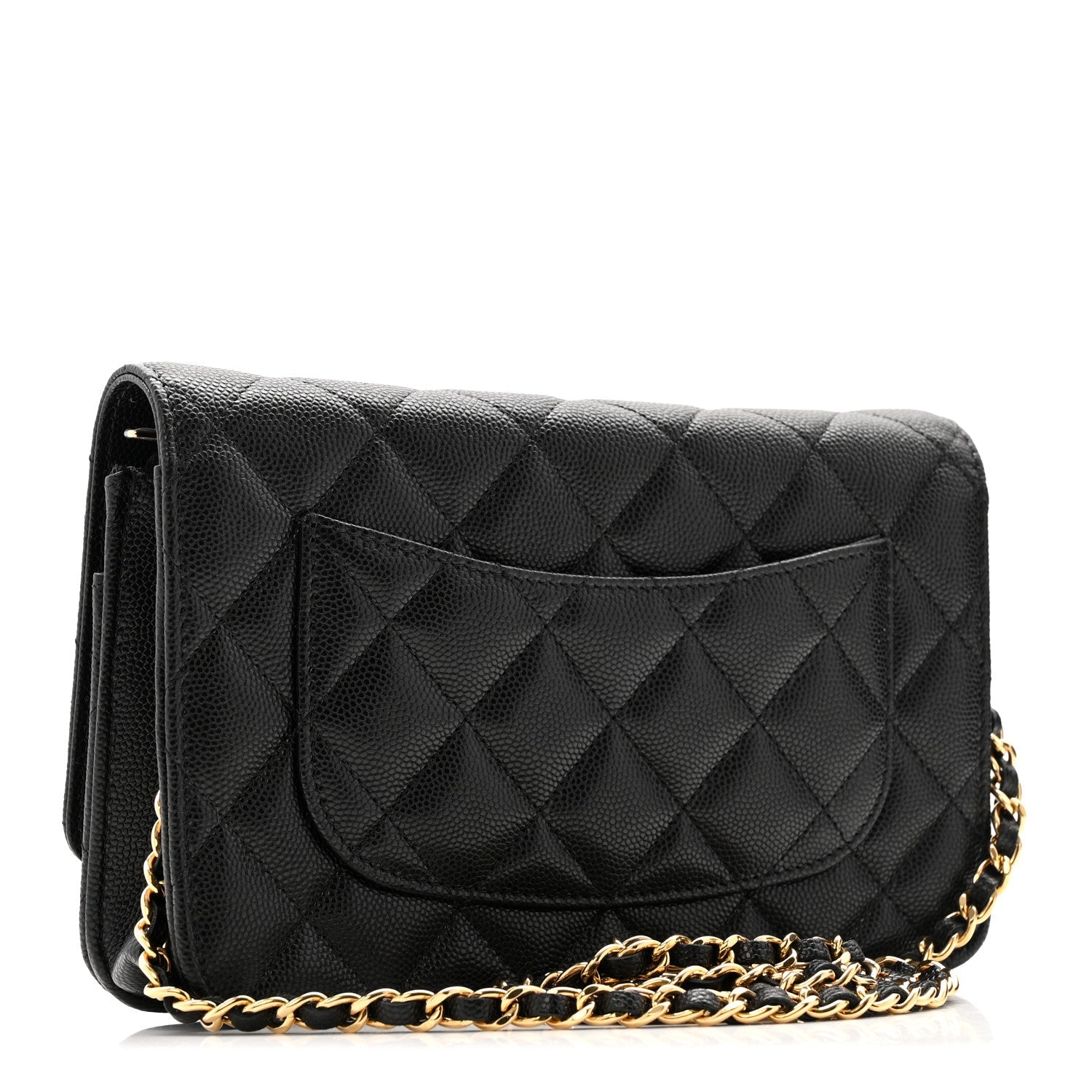Caviar Quilted Textured CC Wallet On Chain WOC Black