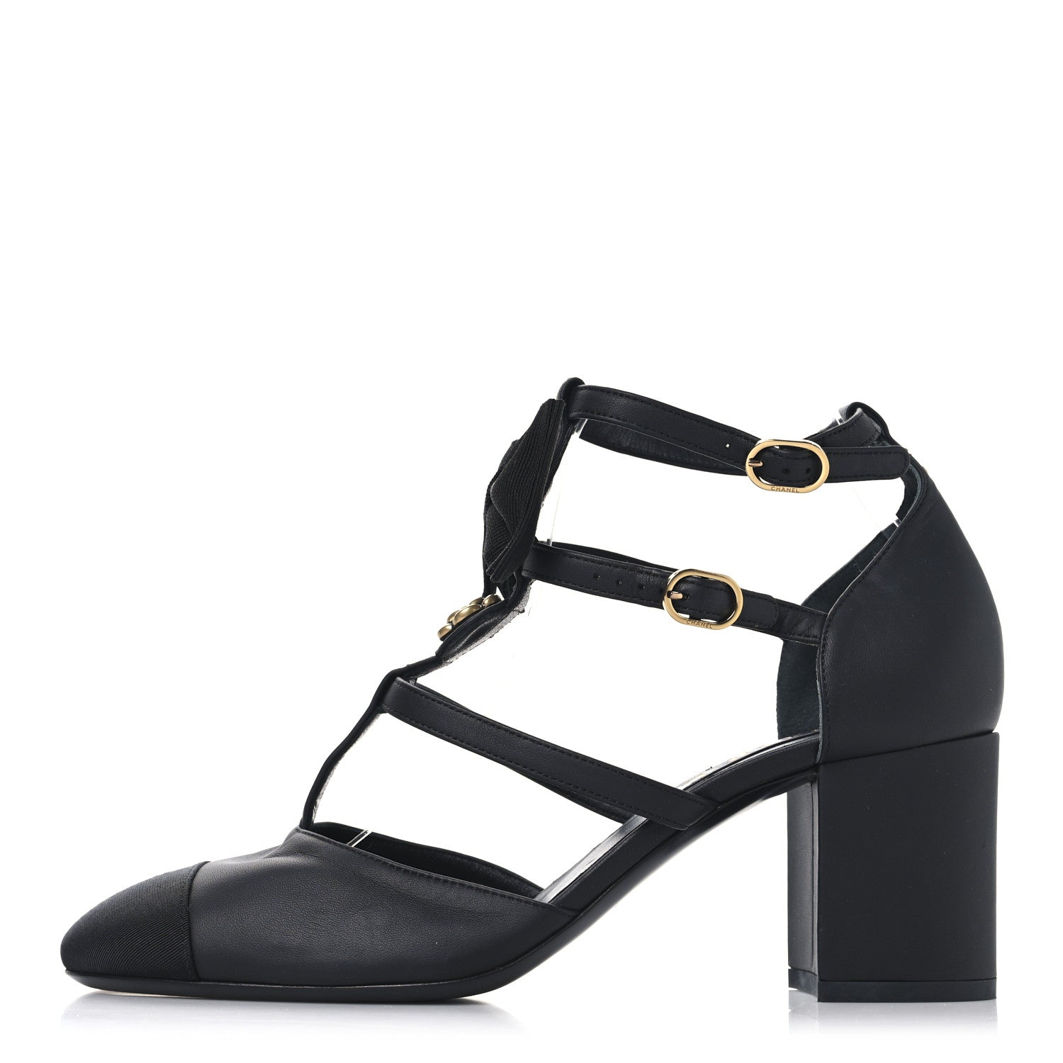 Lambskin Grosgrain Cap Toe Camellia Mary Jane Pumps 40 Black