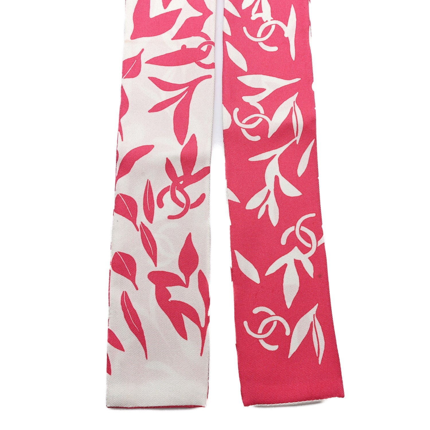 Silk Twill Slim Leaf CC Bandeau Scarf Pink White