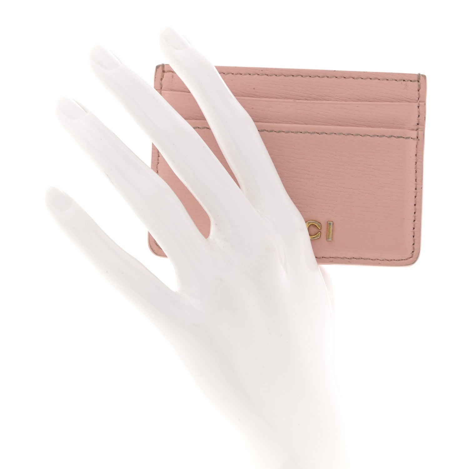 Calfskin Script Card Holder Light Pink