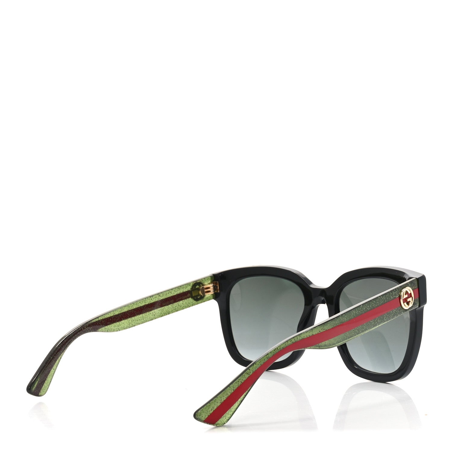 Acetate Square Frame Web Glitter Sunglasses GG0034S Black Green
