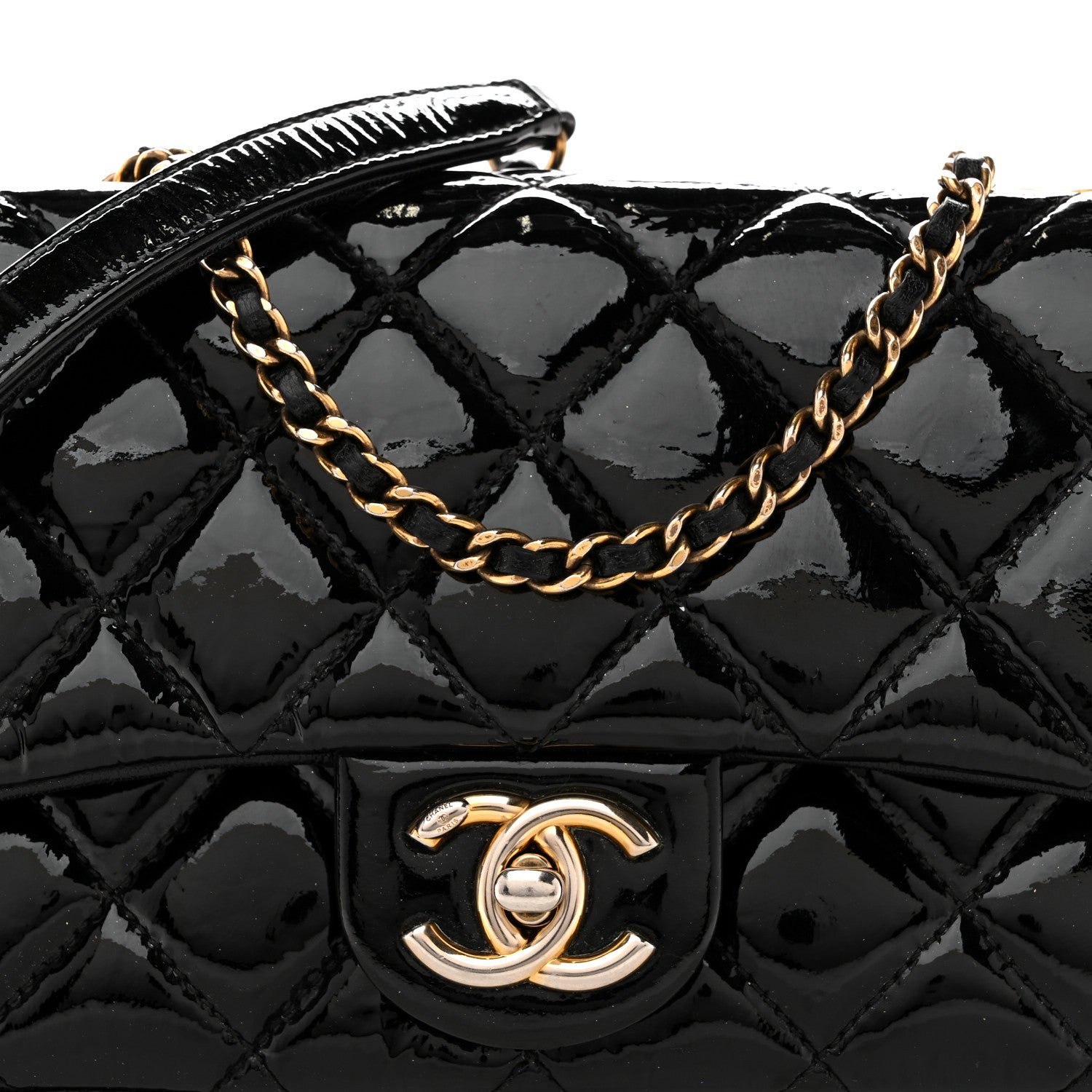 Patent Goatskin Quilted Small CC Eyelet Flap Black