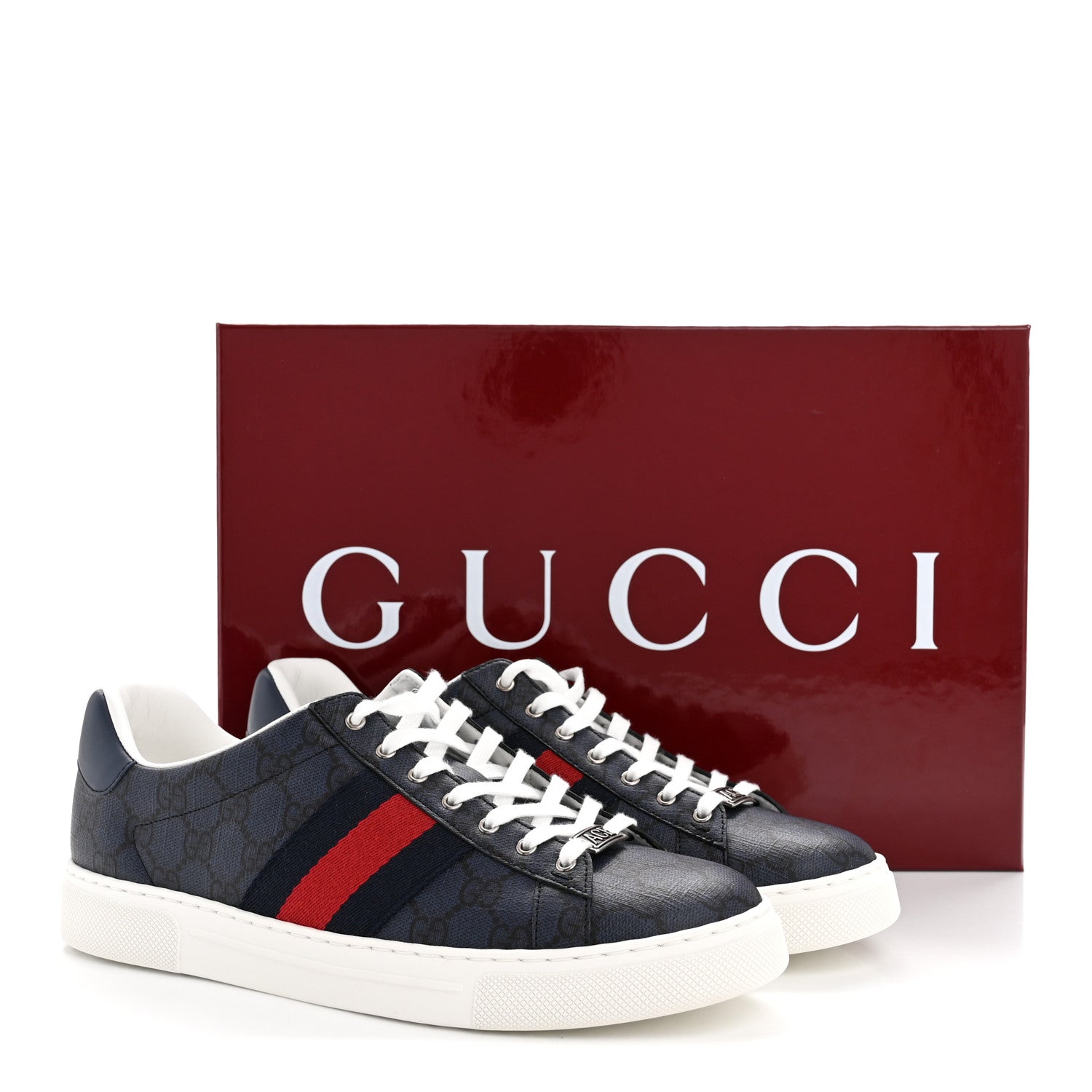 GG Supreme Monogram Web Mens New Ace Sneakers 8.5 Dark Blue