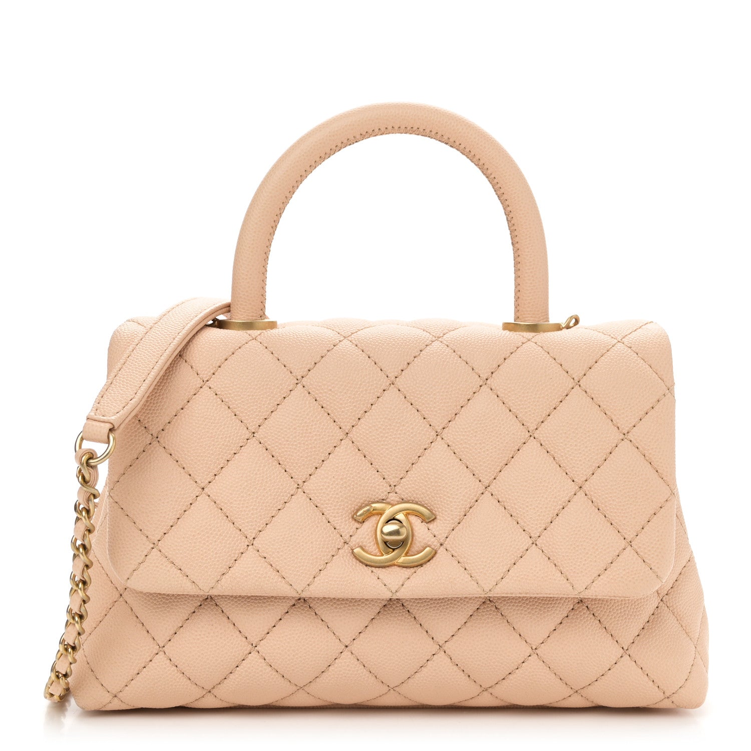 Caviar Quilted Mini Coco Handle Flap Beige