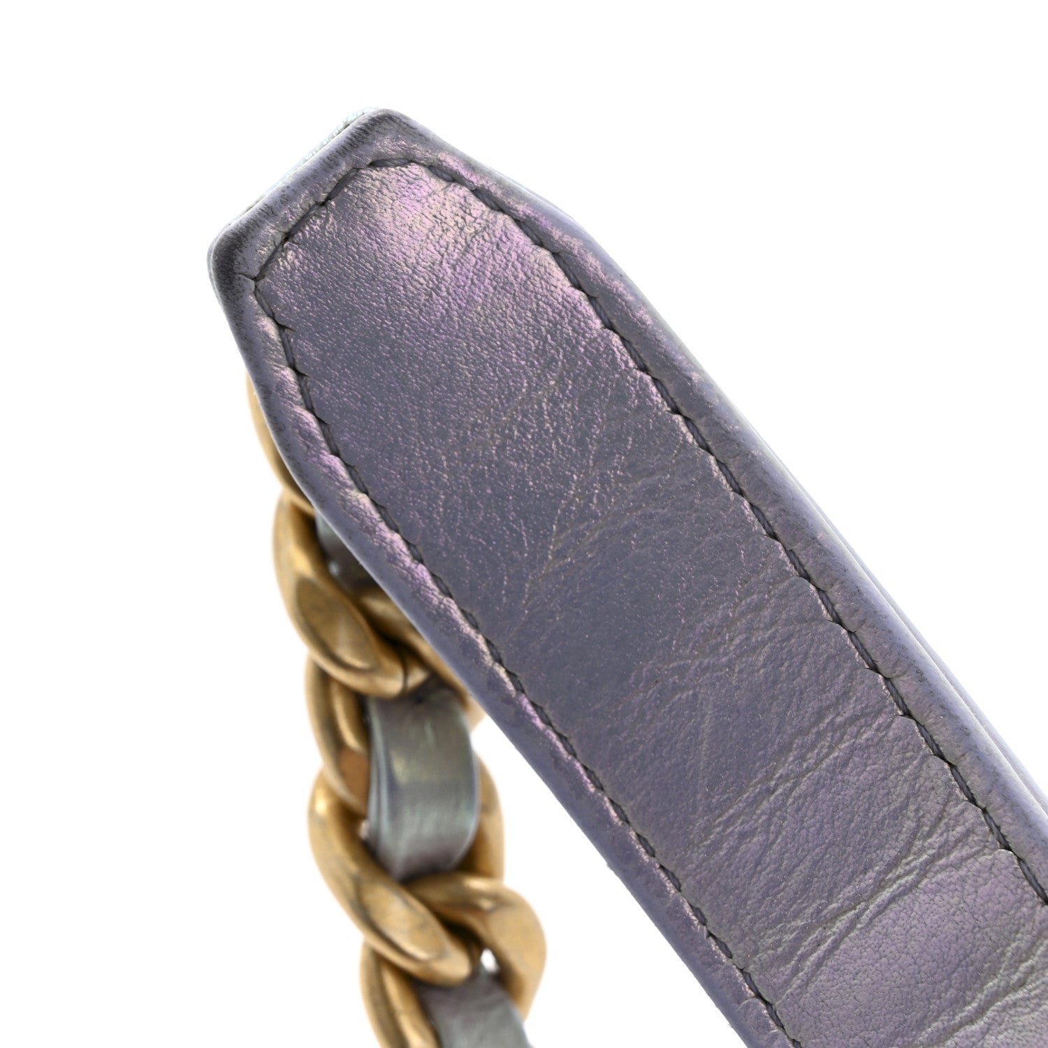 Iridescent Calfskin Quilted Chanel 19 Wallet On Chain WOC Light Purple