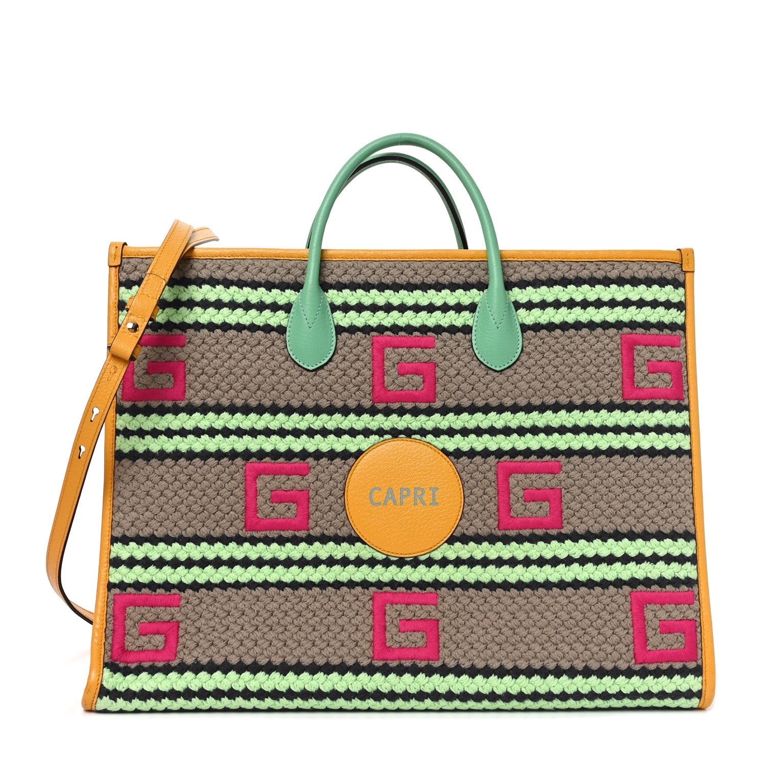 Fabric Embroidered Capri Striped Tote Bag Yellow
