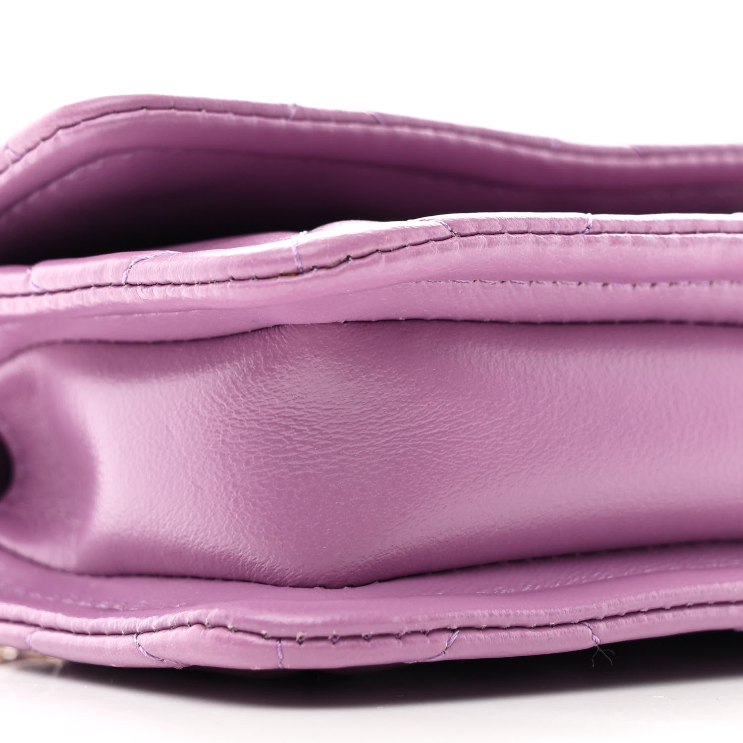 Shiny Lambskin Quilted Extra Mini Flap Purple