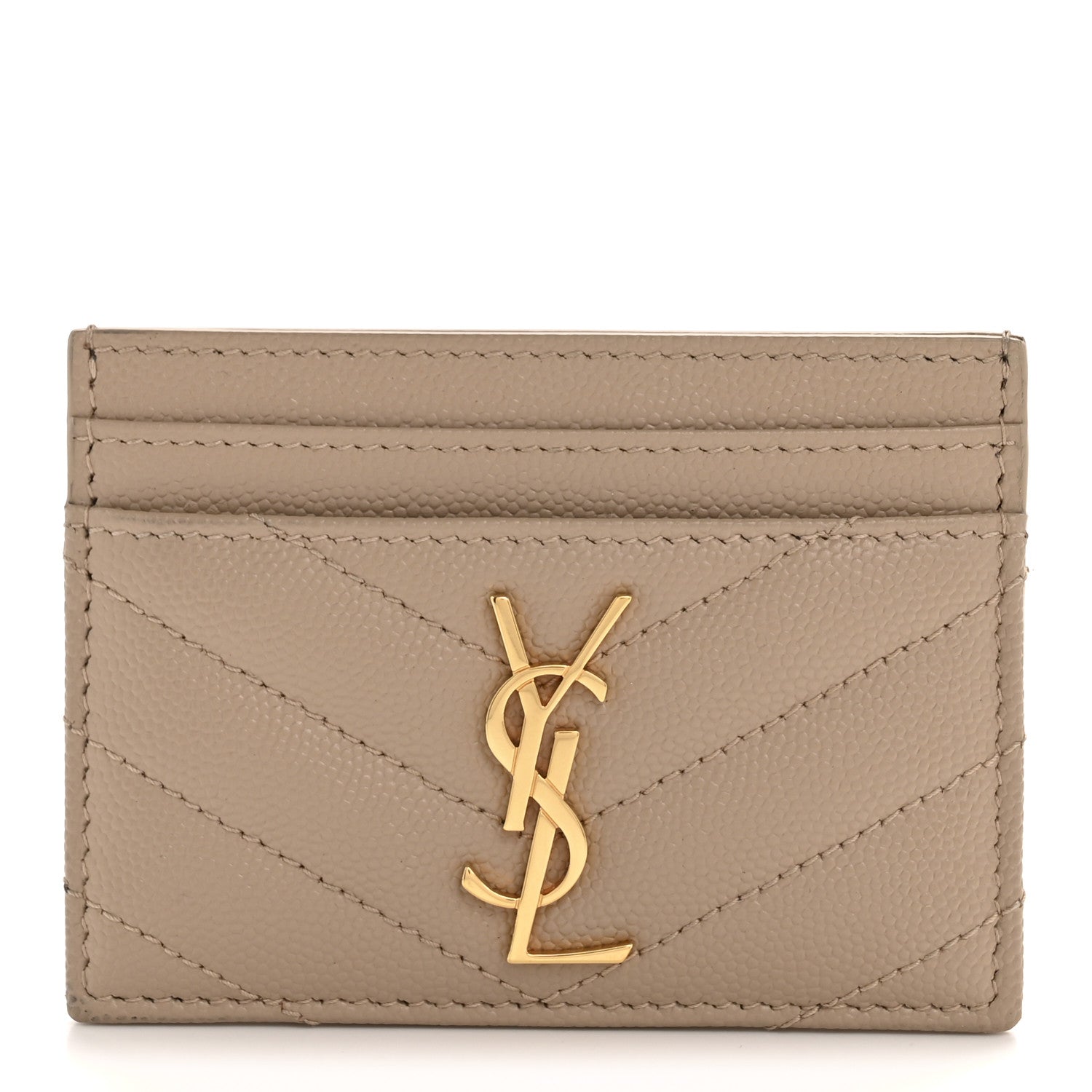 Grain De Poudre Matelasse Chevron Monogram Credit Card Case Dark Beige