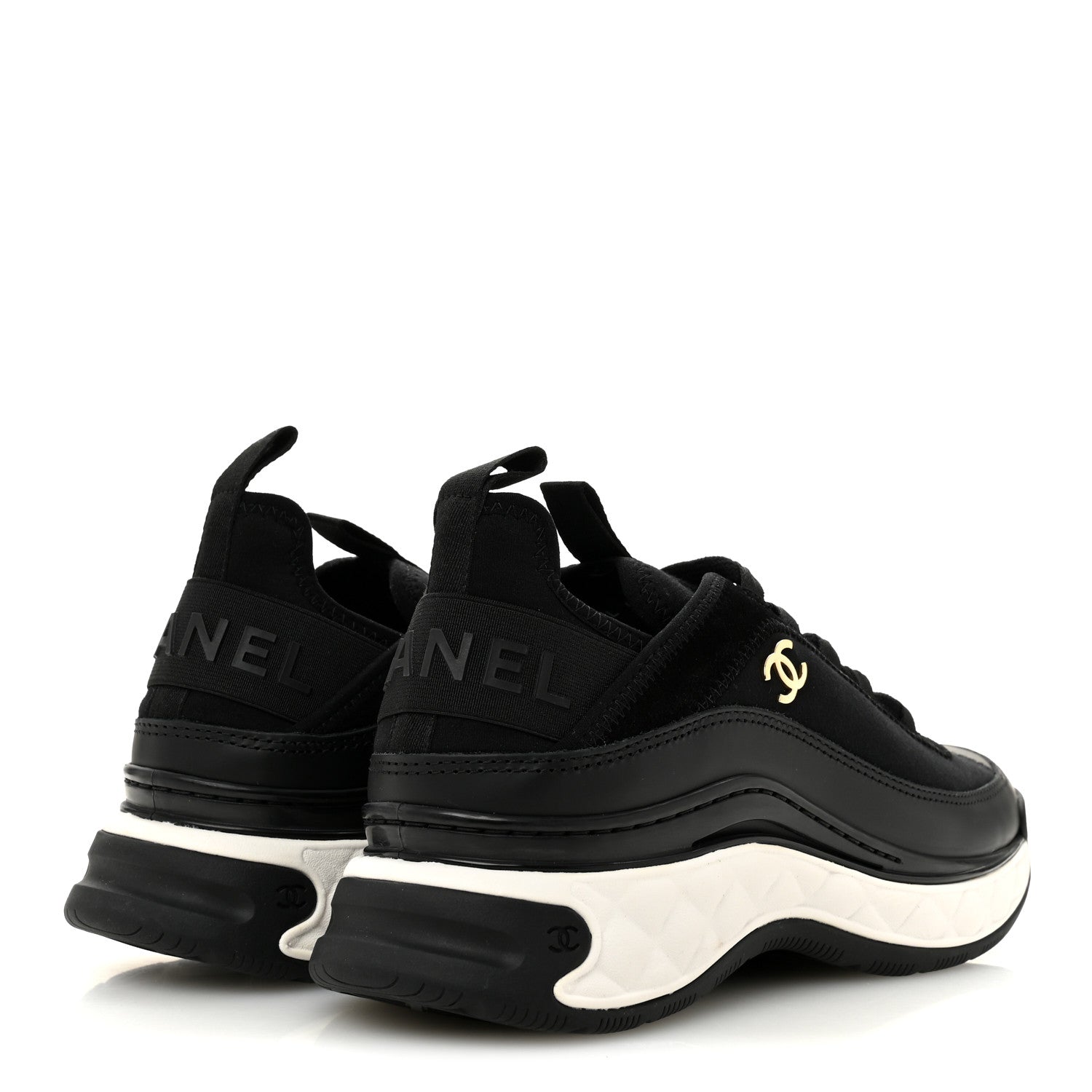 Velvet Calfskin Mixed Fibers CC Sneakers 37.5 Black