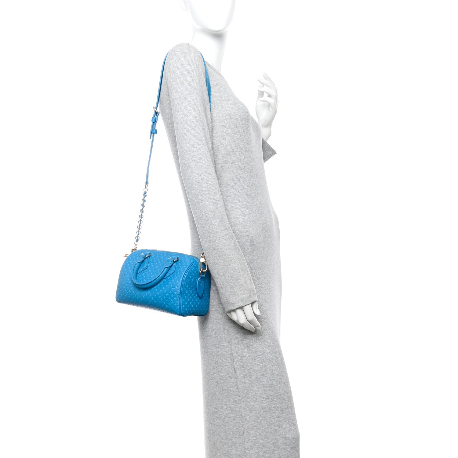 Calfskin Nanogram Embossed Speedy Bandouliere 20 Blue
