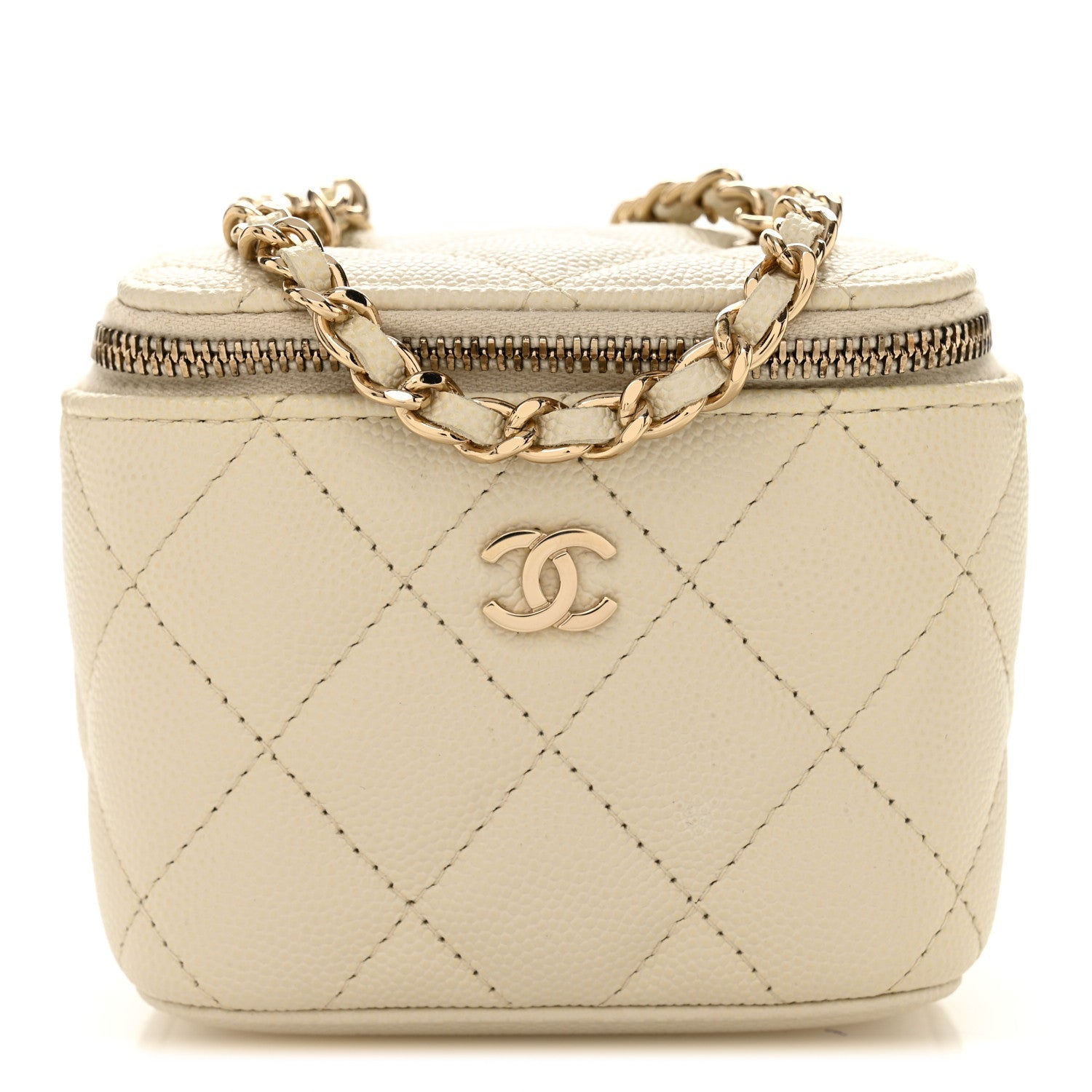 Caviar Quilted Mini Vanity Case With Chain White
