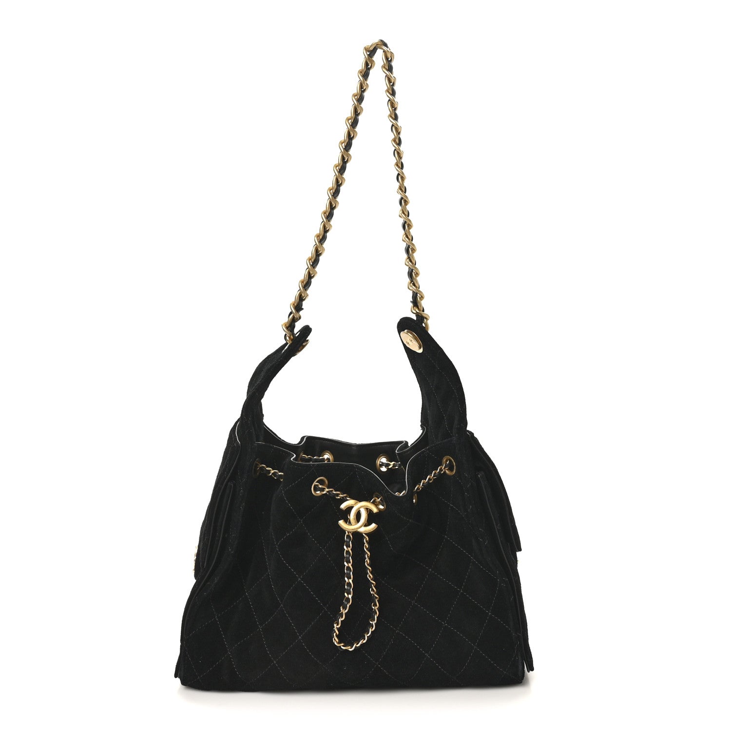 Suede Quilted Small Chanel 25 Handbag Black