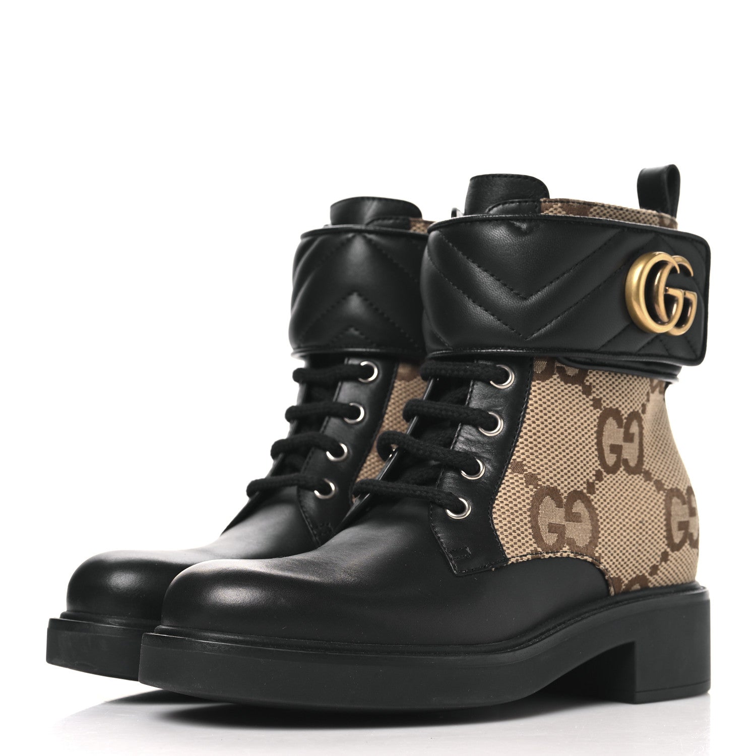 Flores Calfskin Monogram Maxi GG Nappa Matelasse Double G 40mm Ankle Boots 35.5 Black Camel Ebony