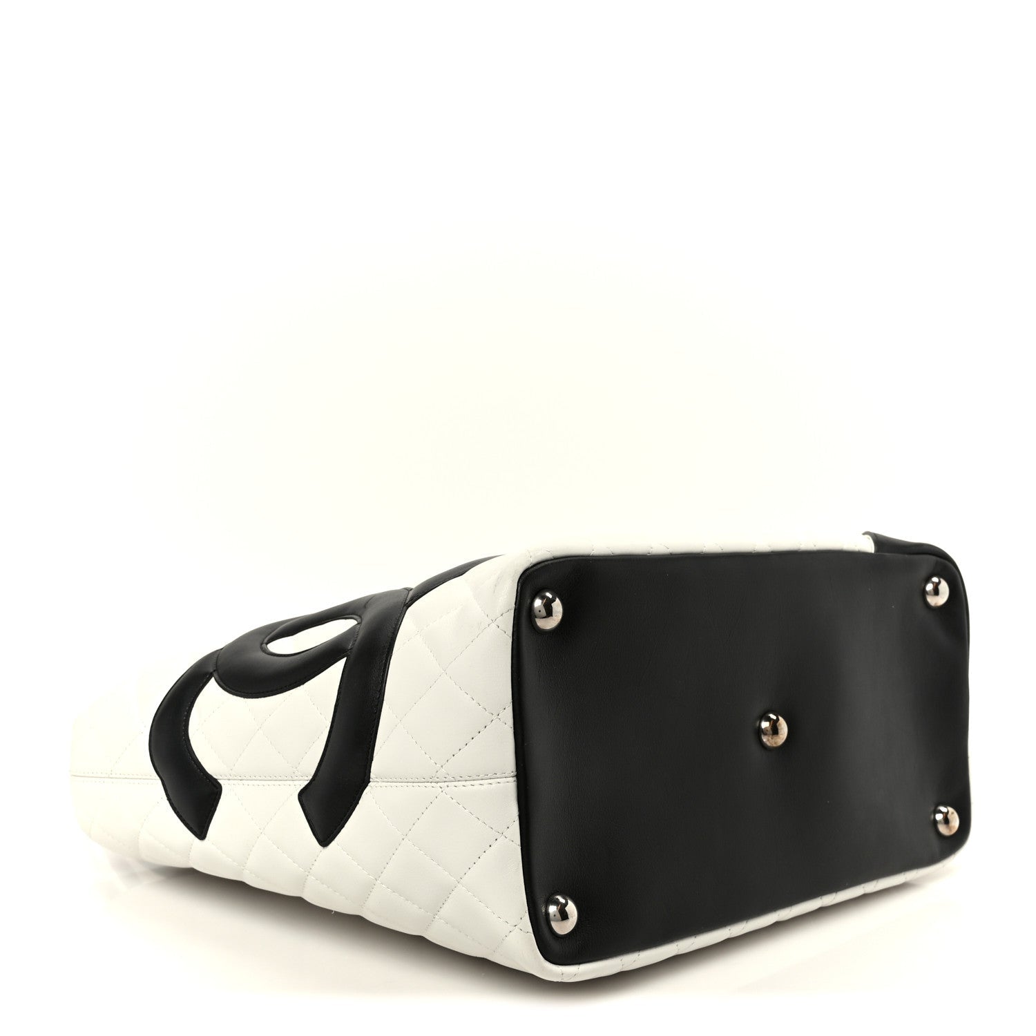 Calfskin Quilted Large Cambon Tote White Black