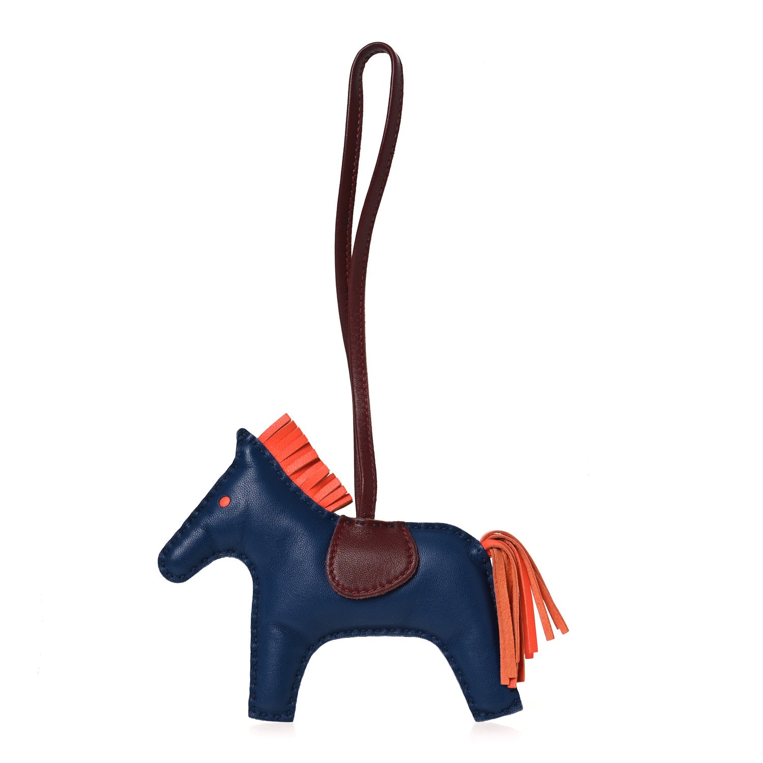 Milo Lambskin Grigri Rodeo Horse Bag Charm MM Bleu De Malte Rouge H Orange Poppy