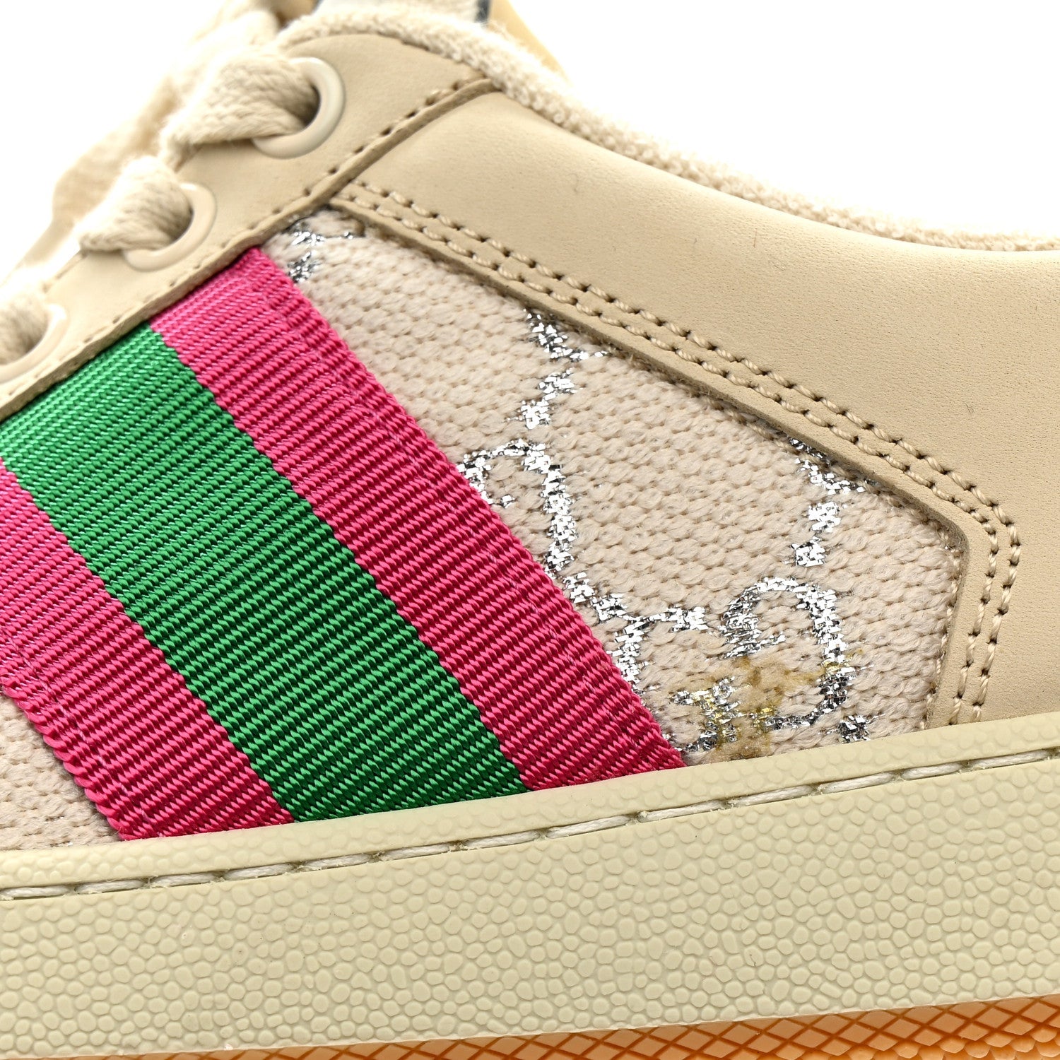 Lame GG Monogram Nubuck Web Screener Sneakers 36 Gardenia Silver Dusty Milk White