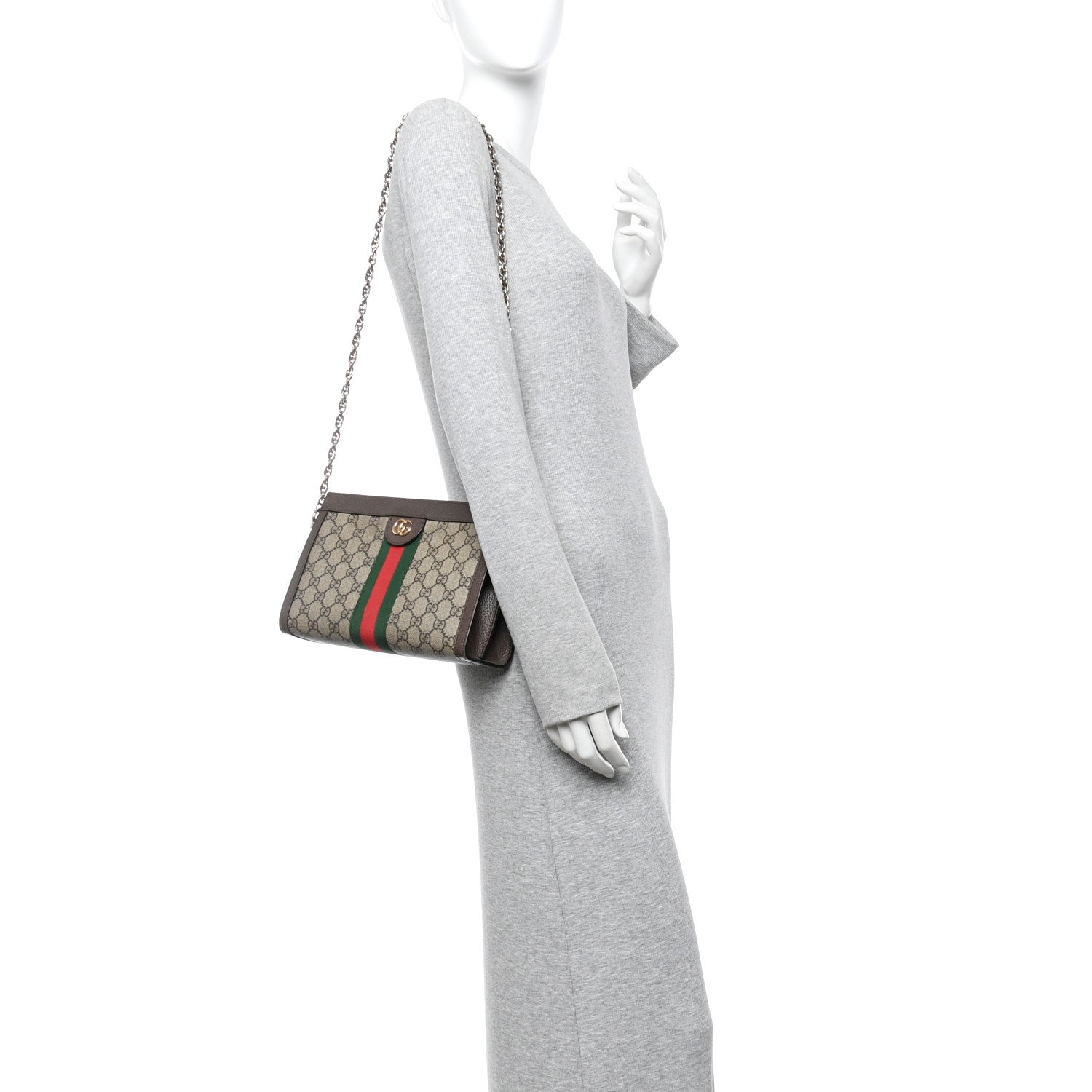 GG Supreme Monogram Web Small Ophidia Chain Shoulder Bag Brown