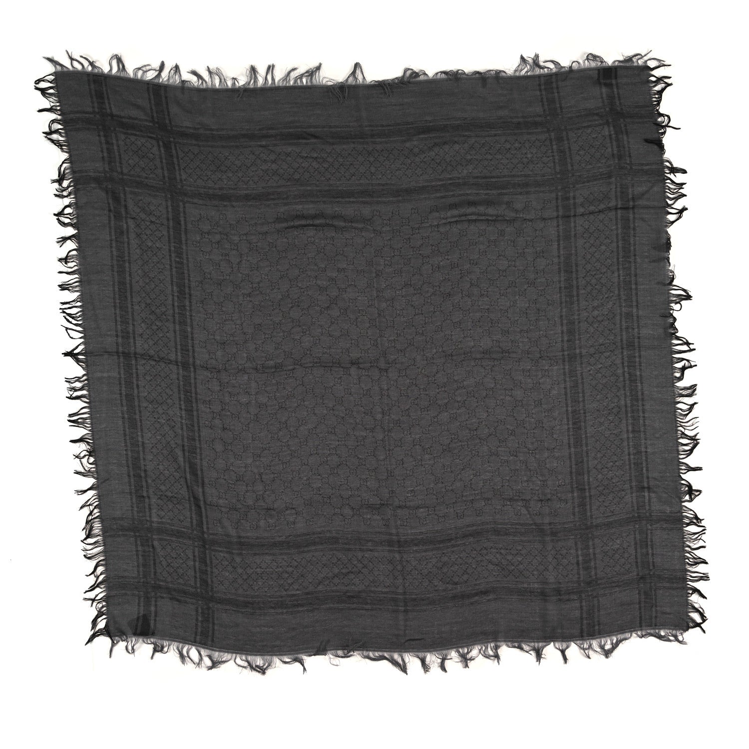 Wool Silk GG Monogram Diamante Plaid Surviee Shawl Graphite Black