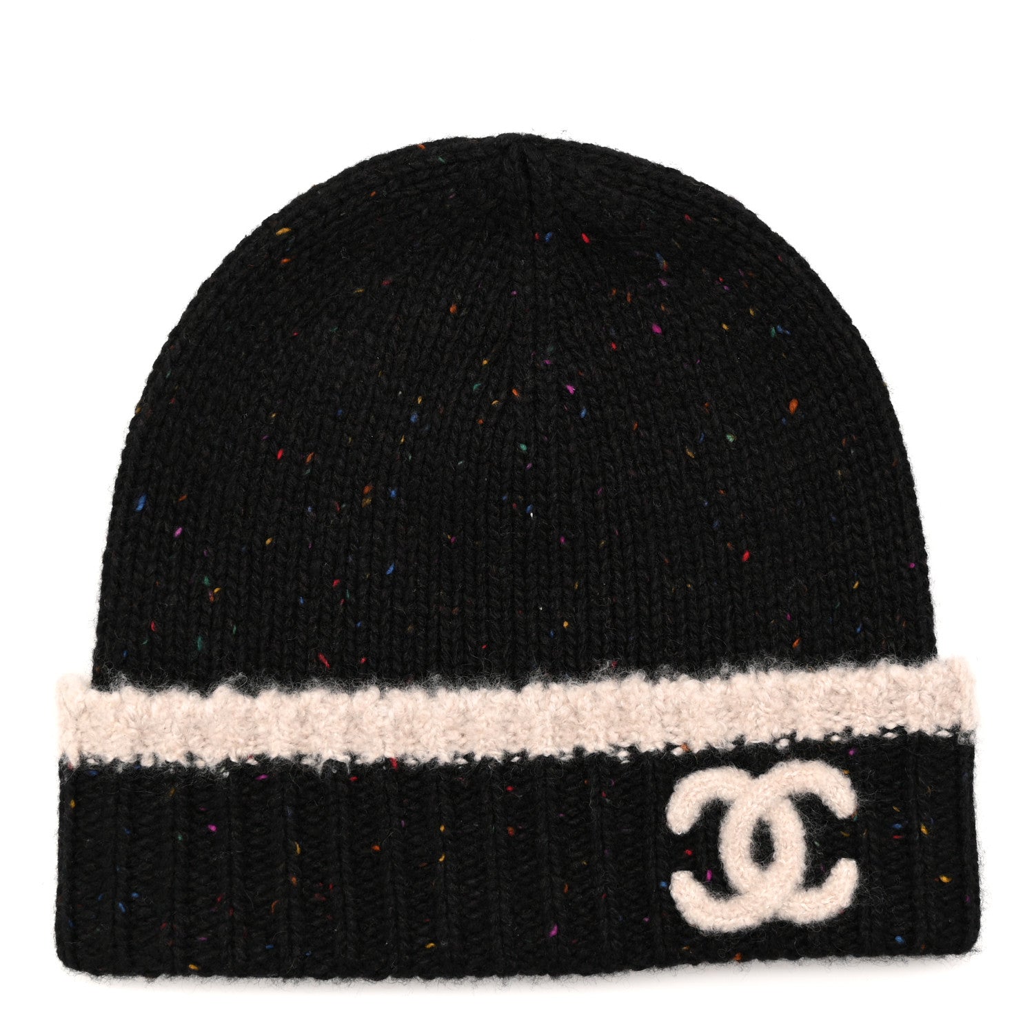 Cashmere Silk CC Beanie Hat Black Ecru