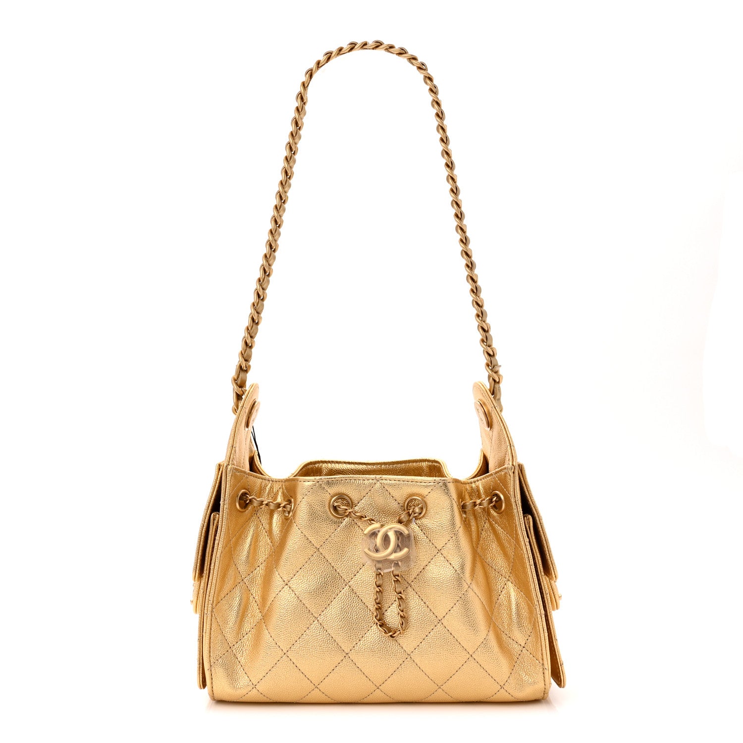 Metallic Caviar Quilted Mini Chanel 25 Handbag Gold