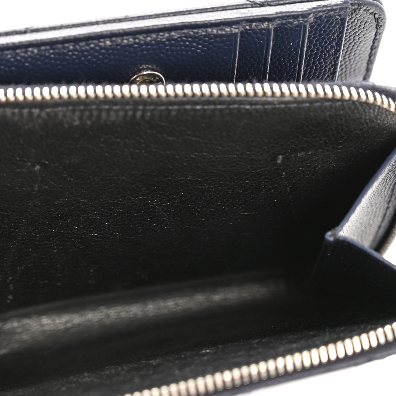 Grain De Poudre Matelasse Chevron Monogram Compact Zip Around Wallet Deep Marine
