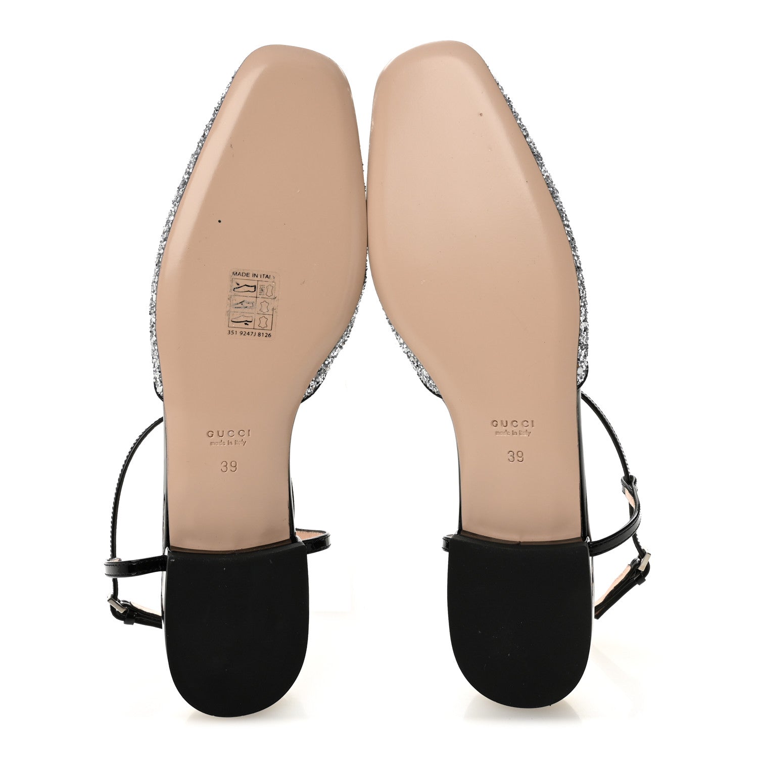 Calfskin Glitter Double G Slingback Flats 39 Silver Black