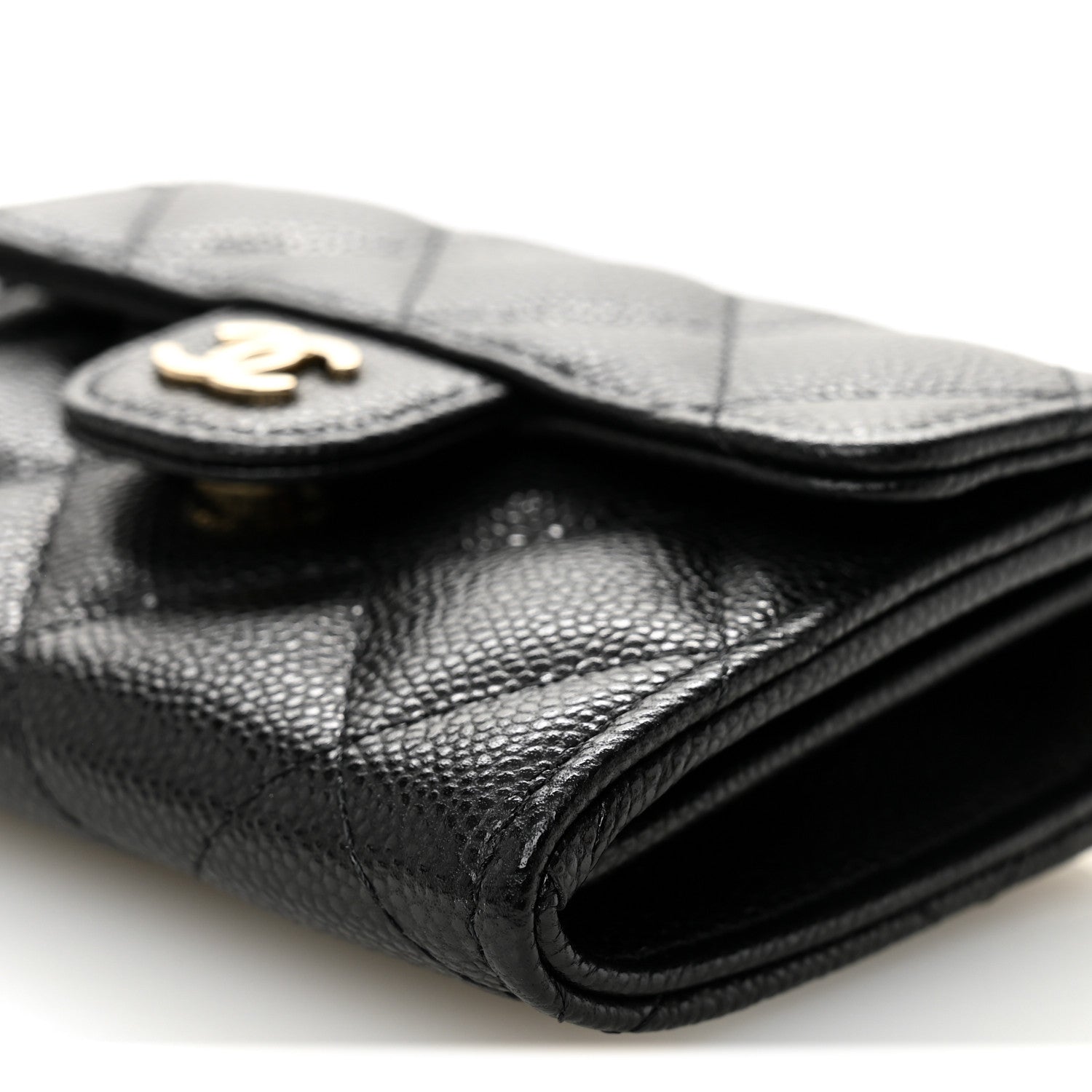 Caviar Quilted Flap Card Holder On Chain Black