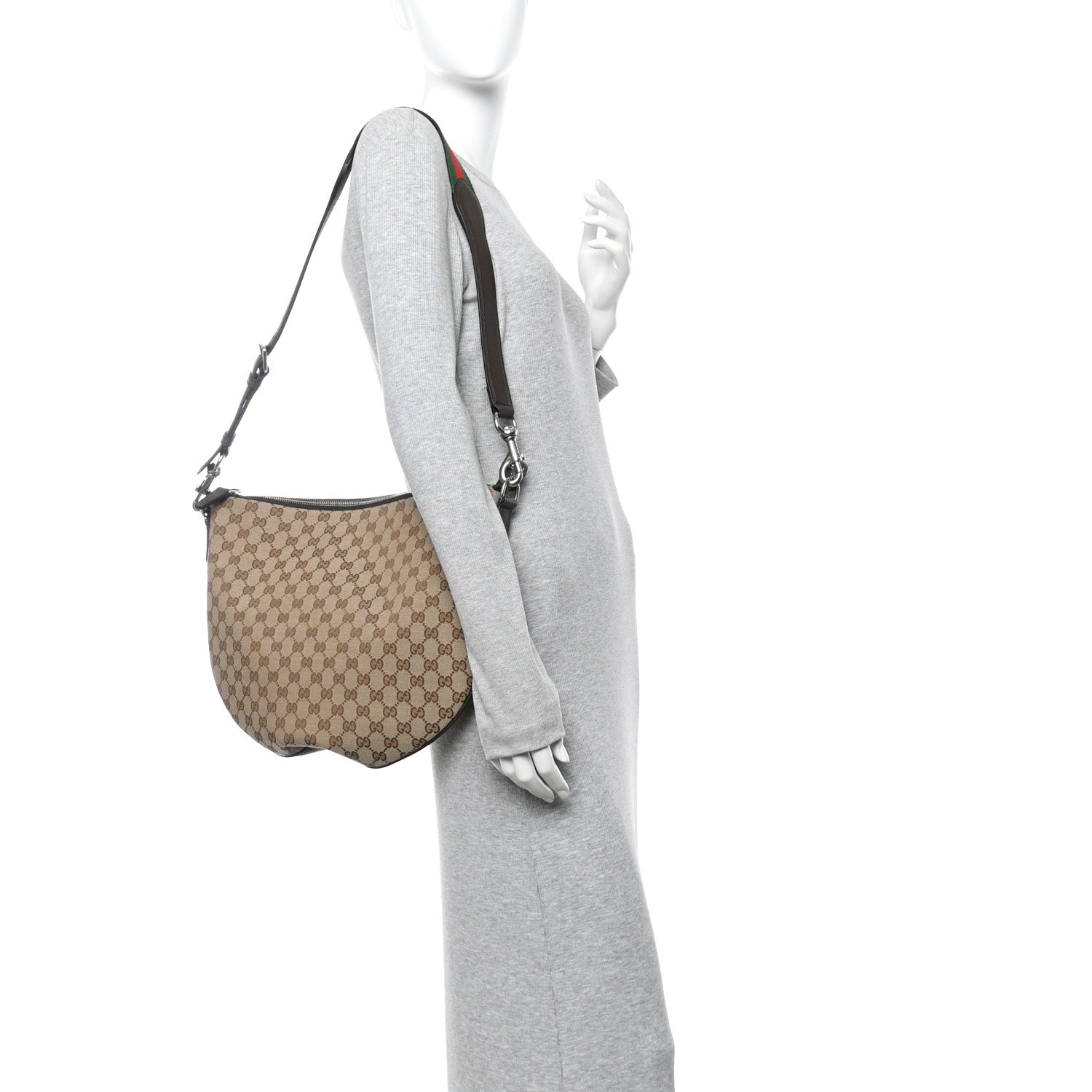 Monogram Calfskin Web Medium B Shoulder Bag Beige Brown