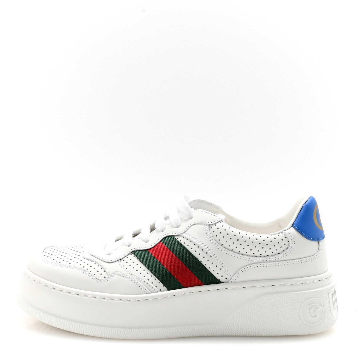 Calfskin Web Perforated Womens Platform 55mm Sneakers 39.5 White Bright Splash