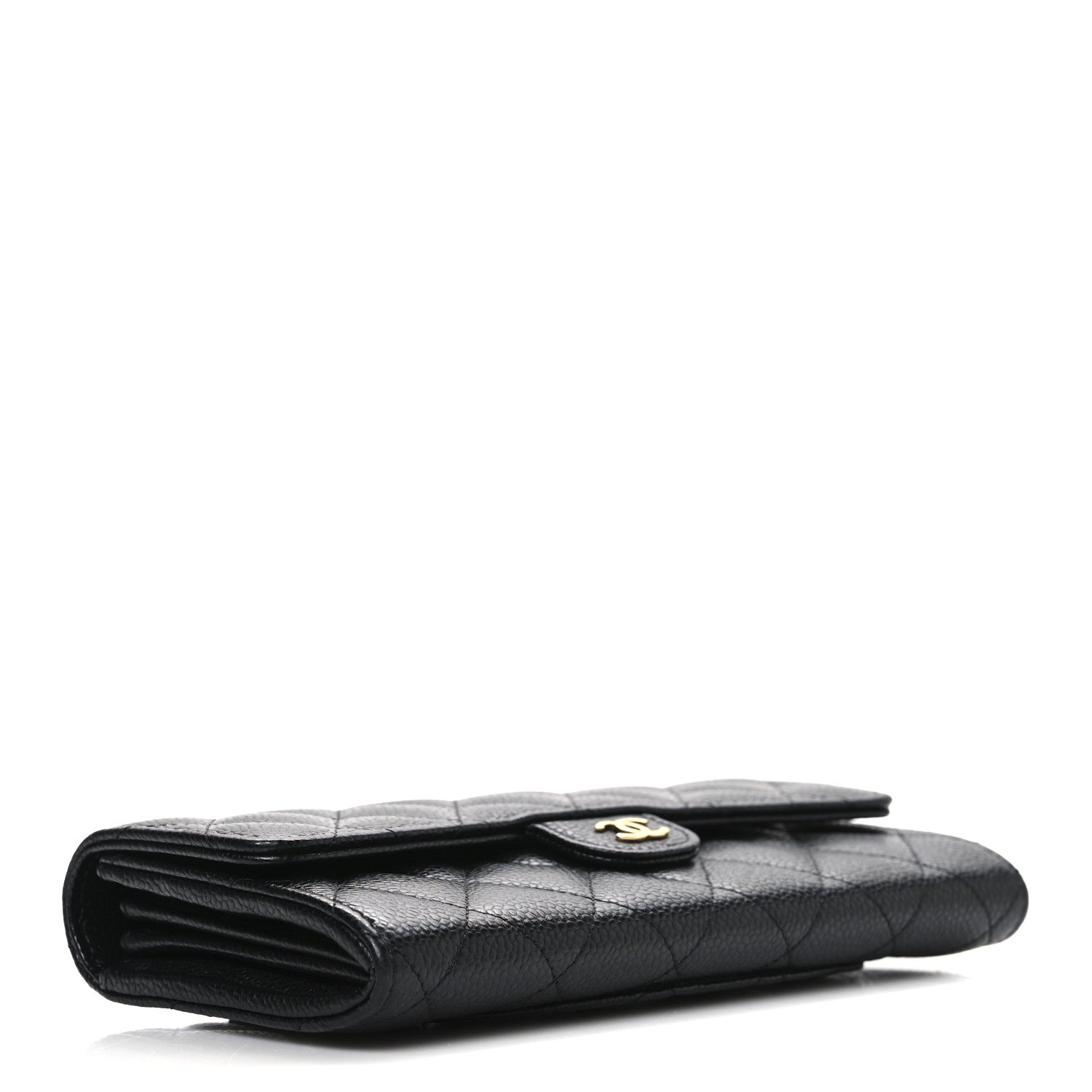 Caviar Quilted Large Gusset Flap Wallet Black