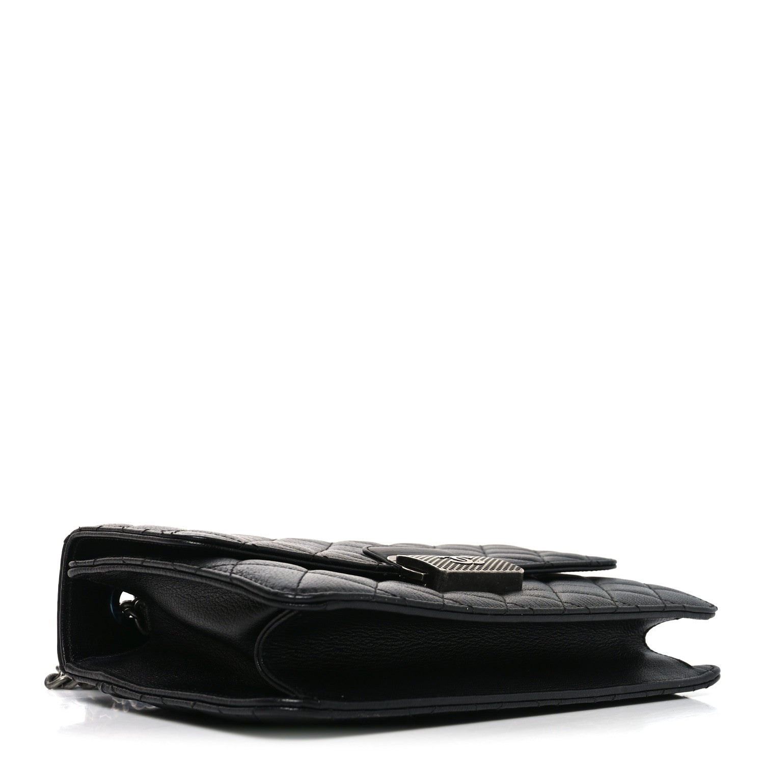 Goatskin Quilted Small CC University Top Handle Flap Black