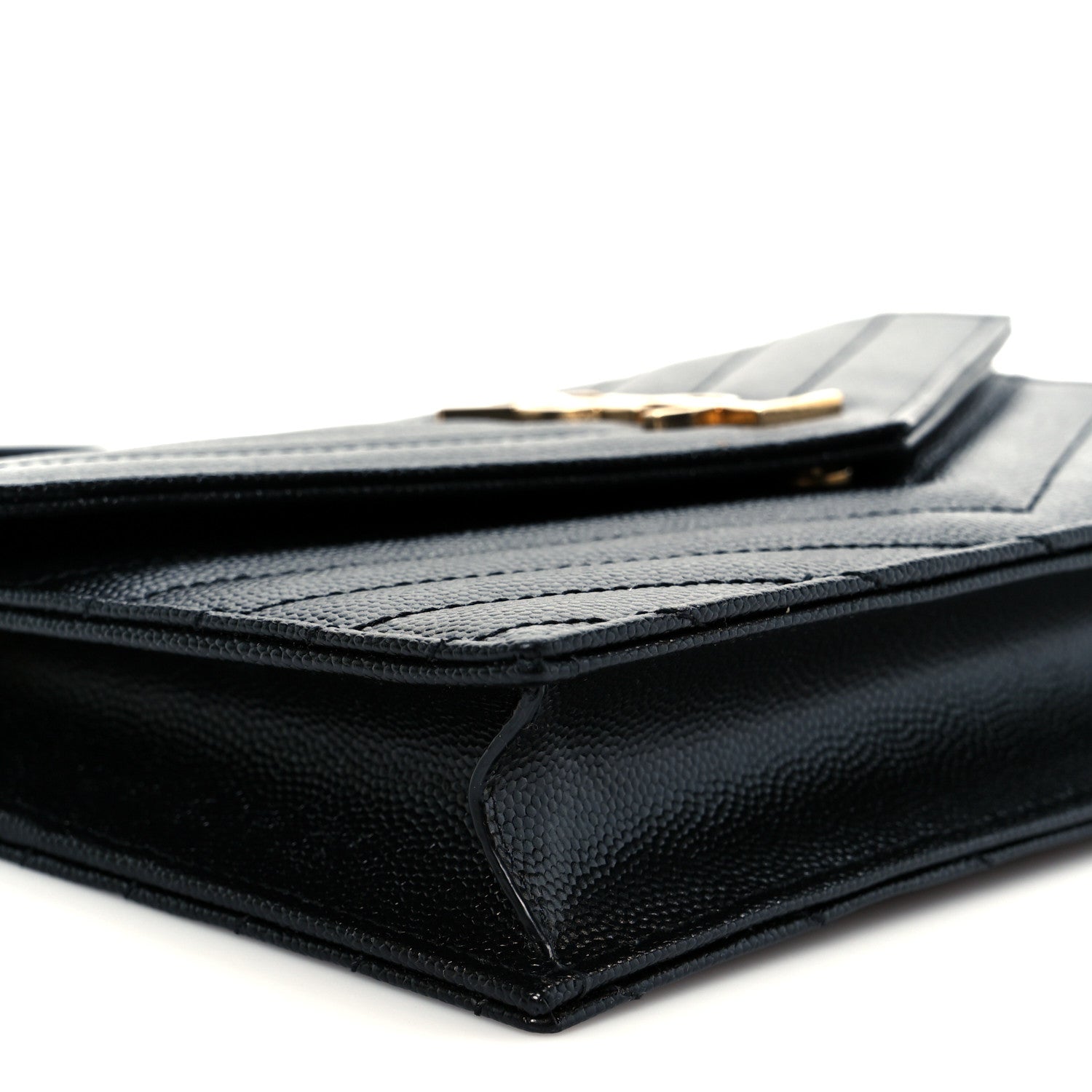 Grain De Poudre Matelasse Chevron Monogram Envelope Chain Wallet Black