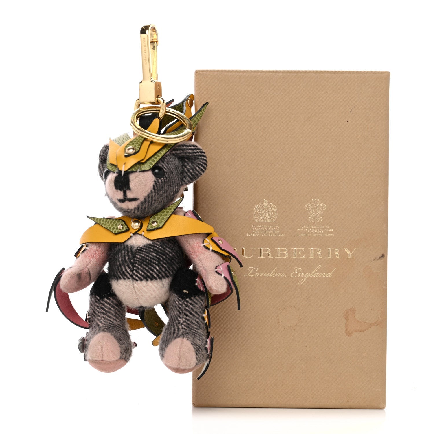 Cashmere House Check Lizard Calfskin Thomas Armour Bear Keychain Charm Camel Multicolor