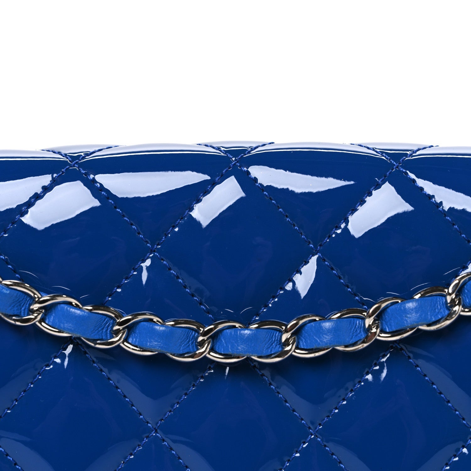 Patent Quilted Large Coco Shine Flap Blue