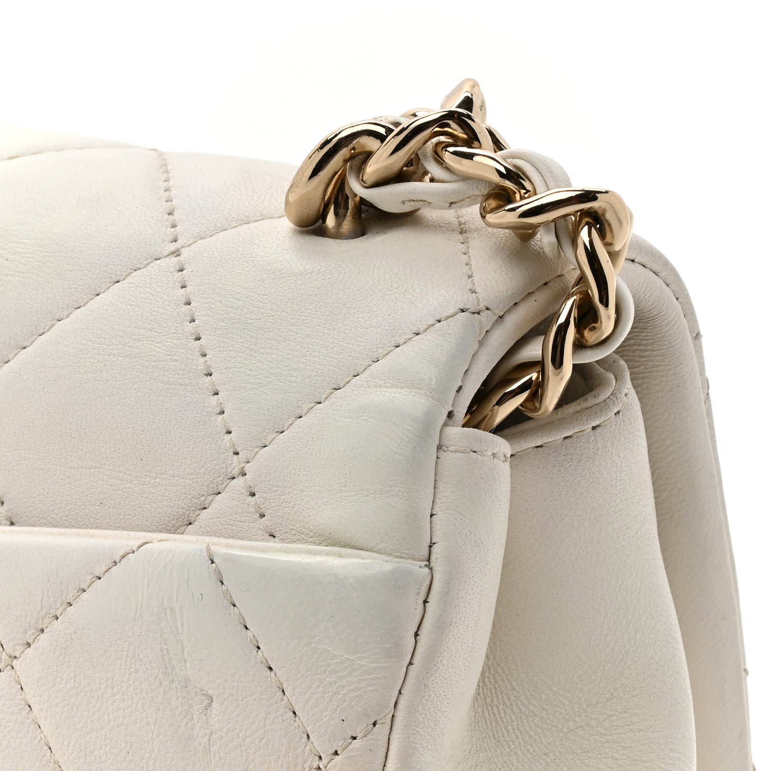 Lambskin Quilted Resin Bi-Color Chain Flap Bag White