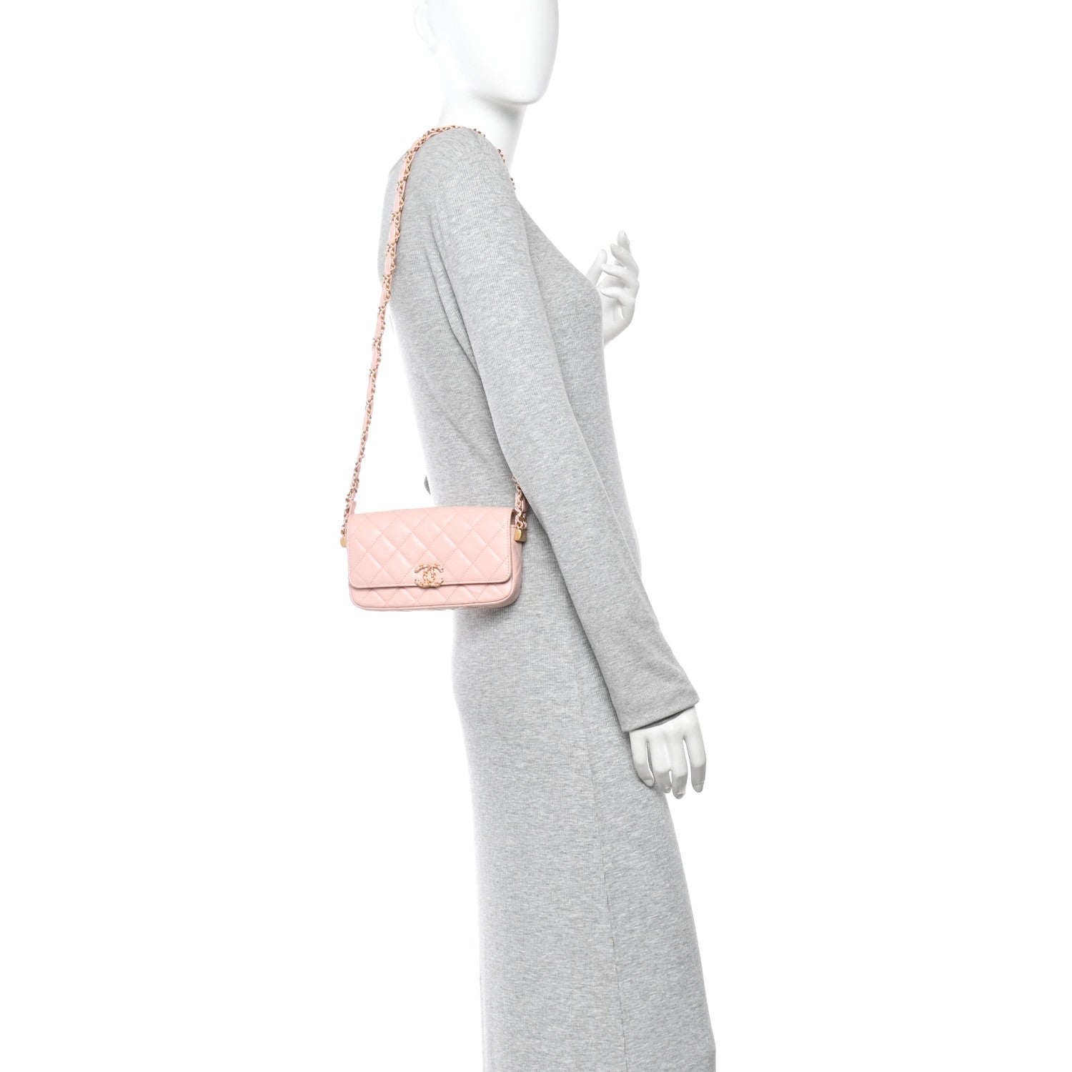 Crumpled Calfskin Quilted Braided CC Mini Flap Light Pink