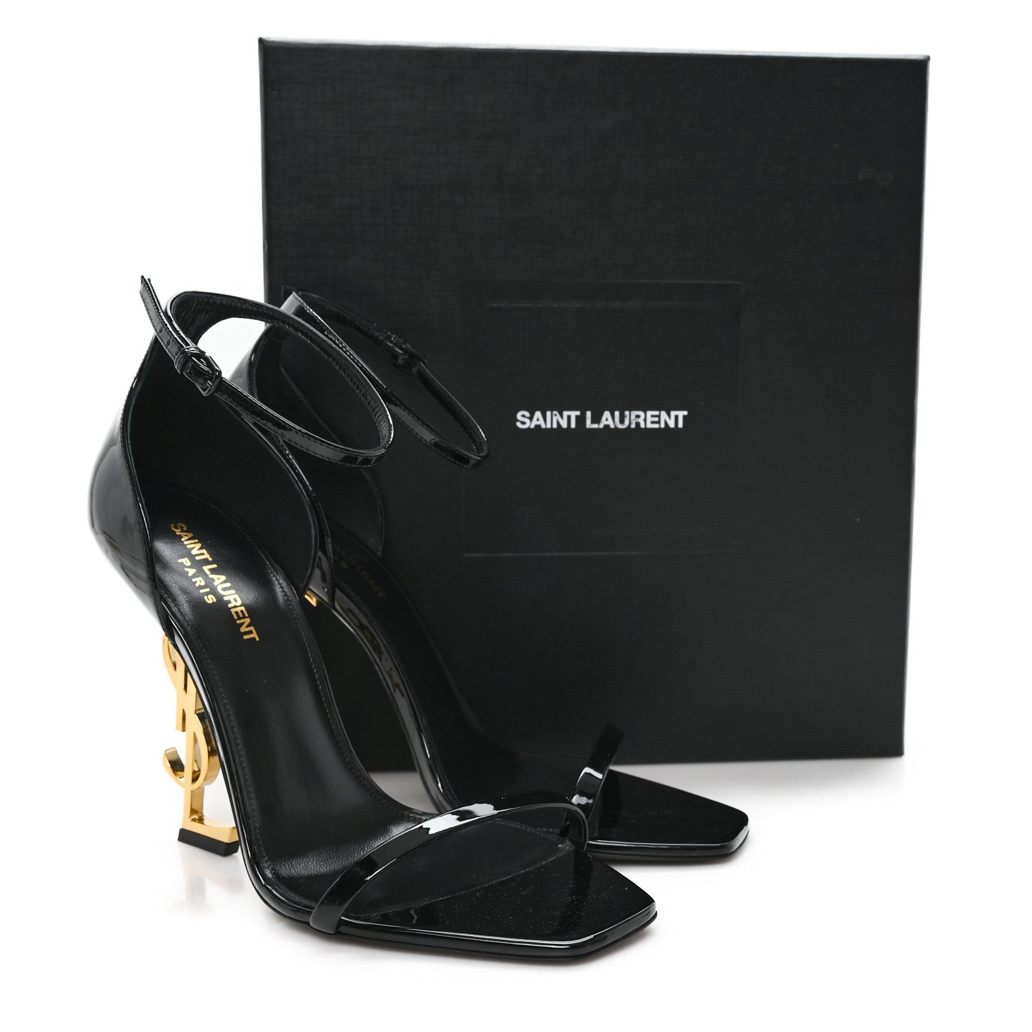 Patent Calfskin Opyum 110 Sandals 40.5 Black Gold