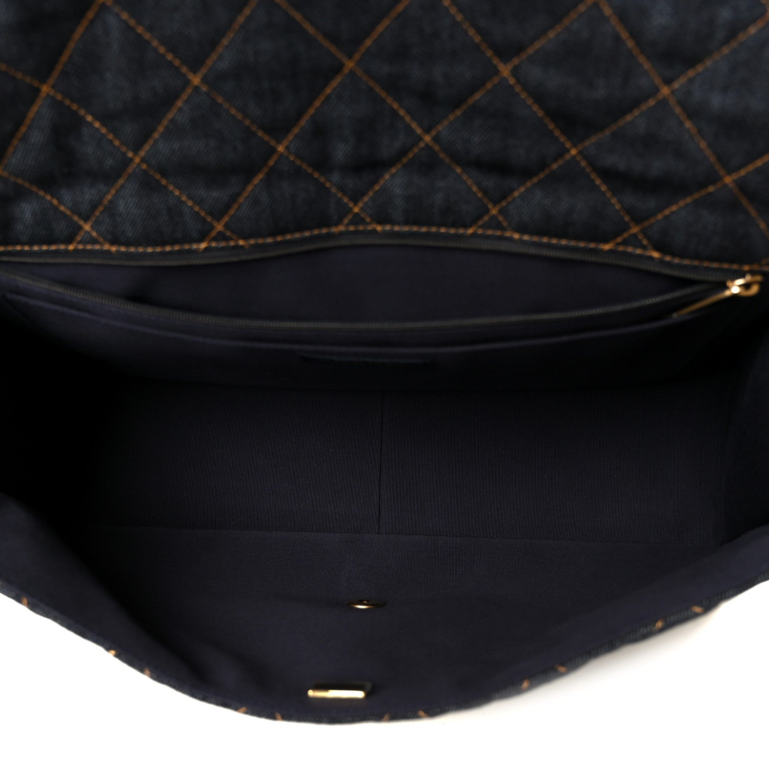 Denim Quilted XXL Travel Flap Bag Dark Blue Orange