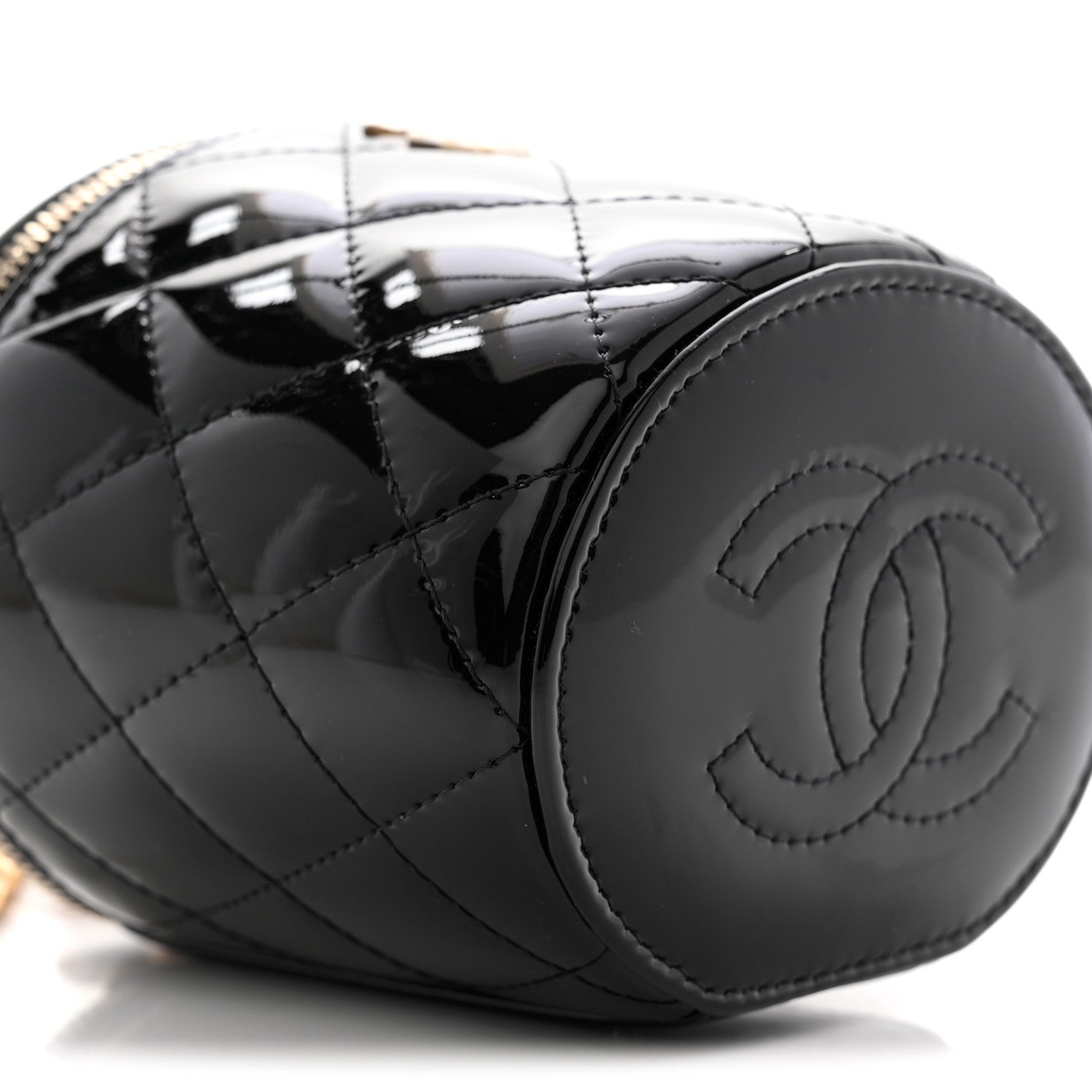 Patent Quilted Afternoon Tea Top Handle Vanity Case With Chain Black