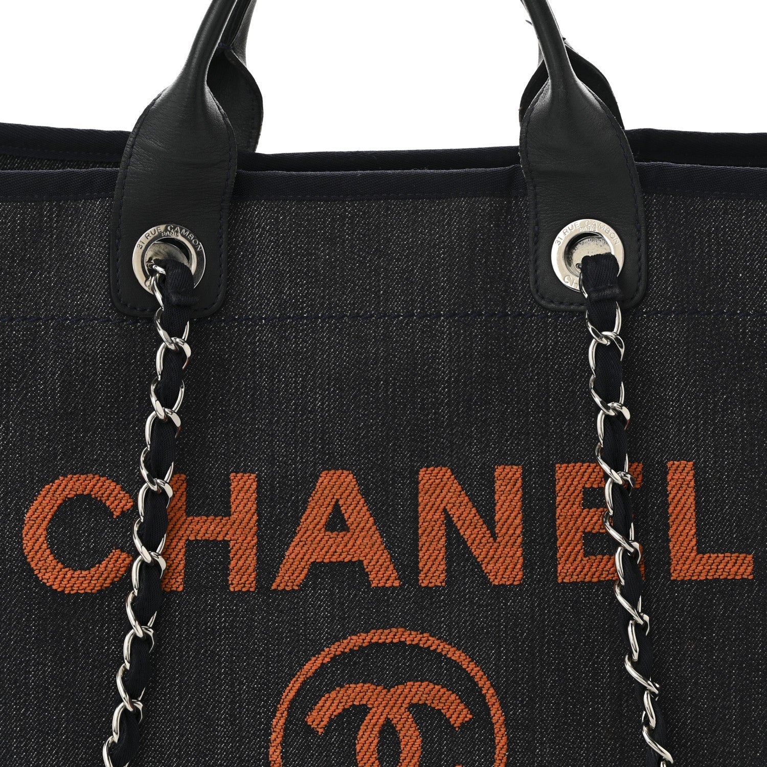 Denim Large Deauville Tote Blue Orange