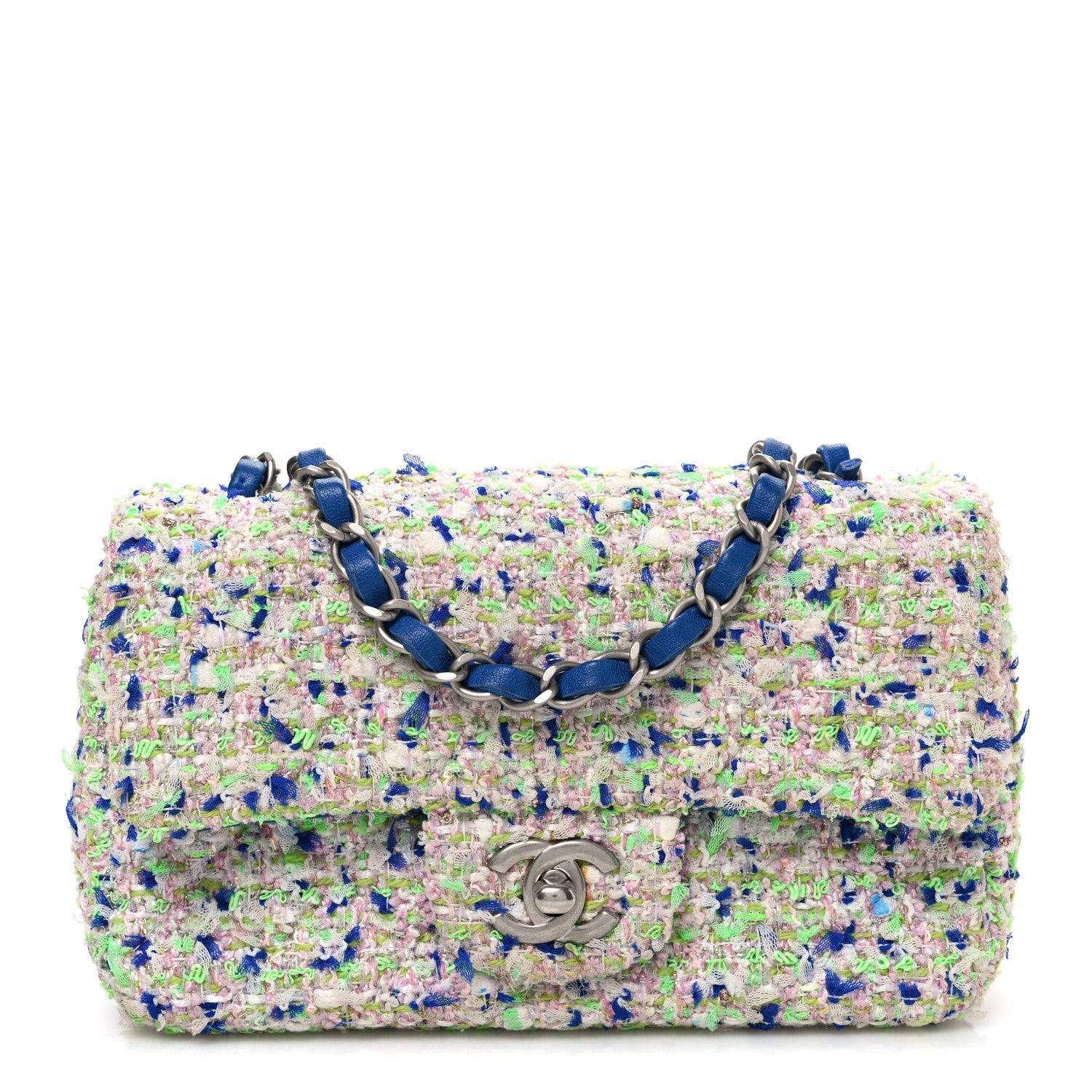 Tweed Quilted Mini Rectangular Flap White Blue Green