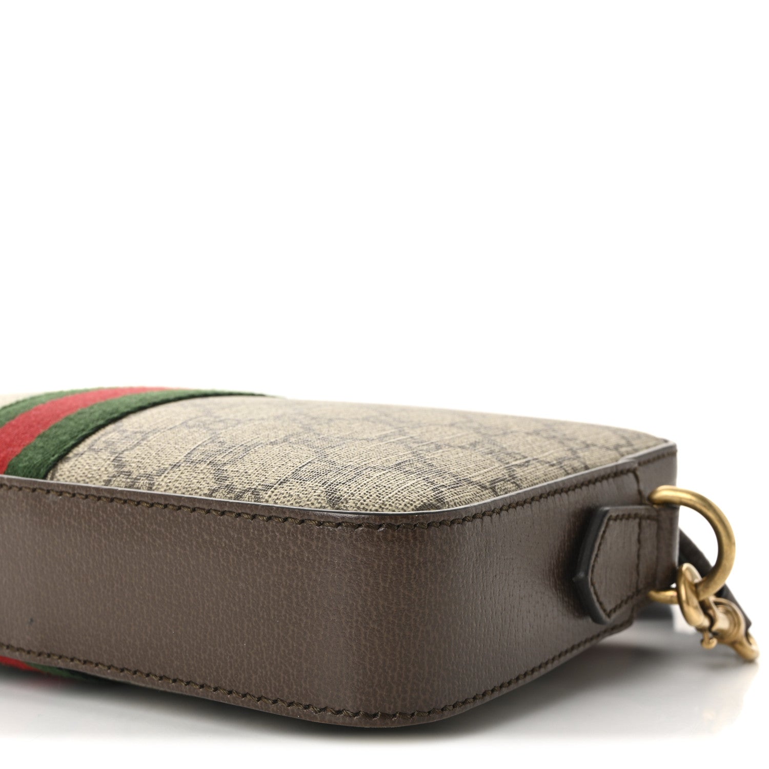 GG Supreme Monogram Textured Dollar Calfskin Web Ophidia Wristlet Shoulder Bag Beige Ebony New Acero