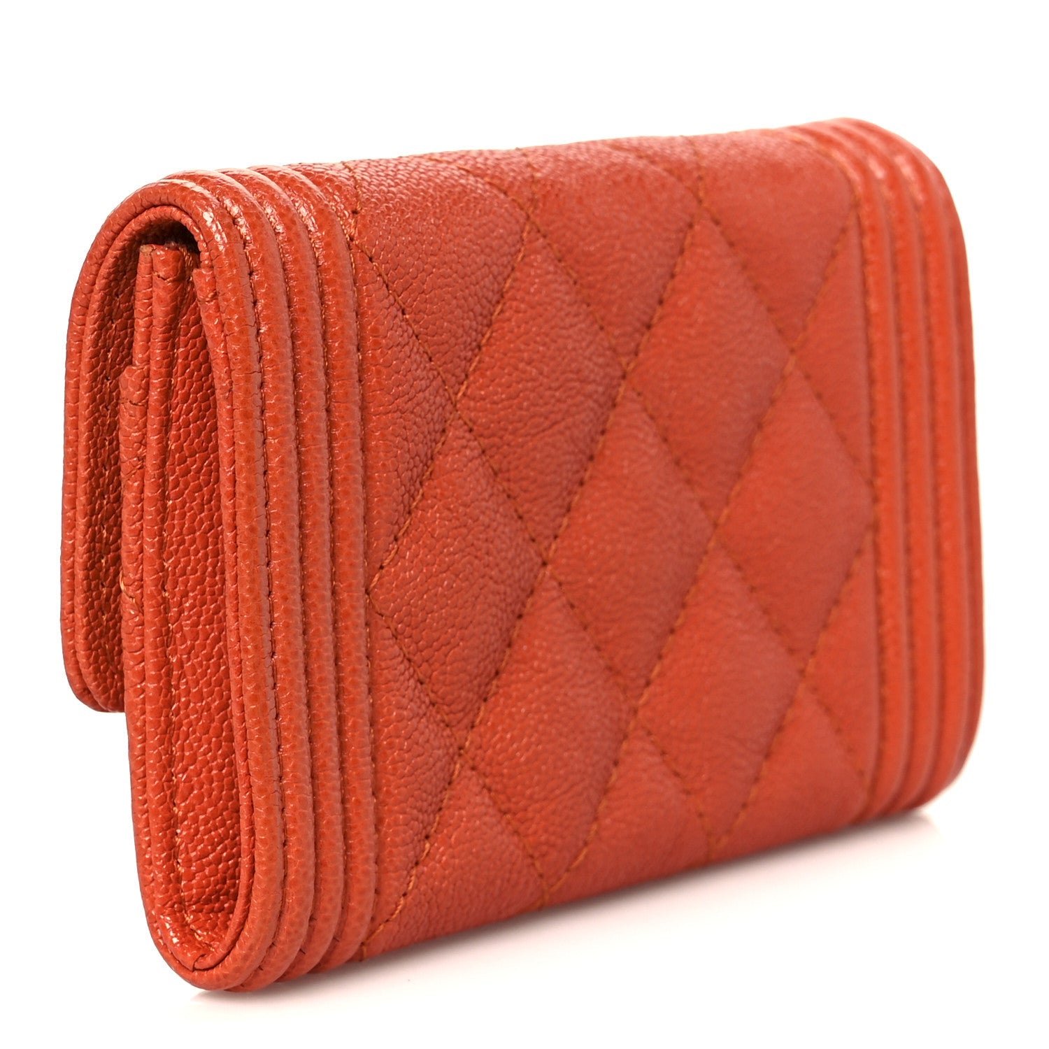 Caviar Quilted Boy Flap Card Holder Orange